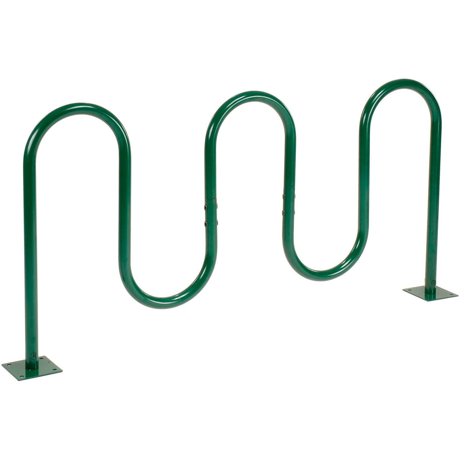 Green 7-Bike Wave Rack with Flange Mount Steel Construction