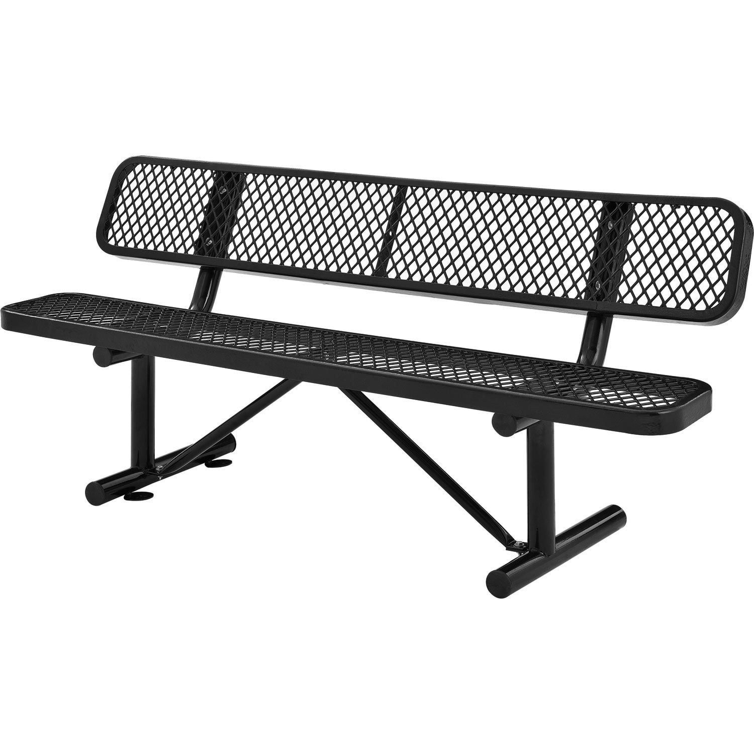 Black 72" Outdoor Metal Mesh Bench with Backrest