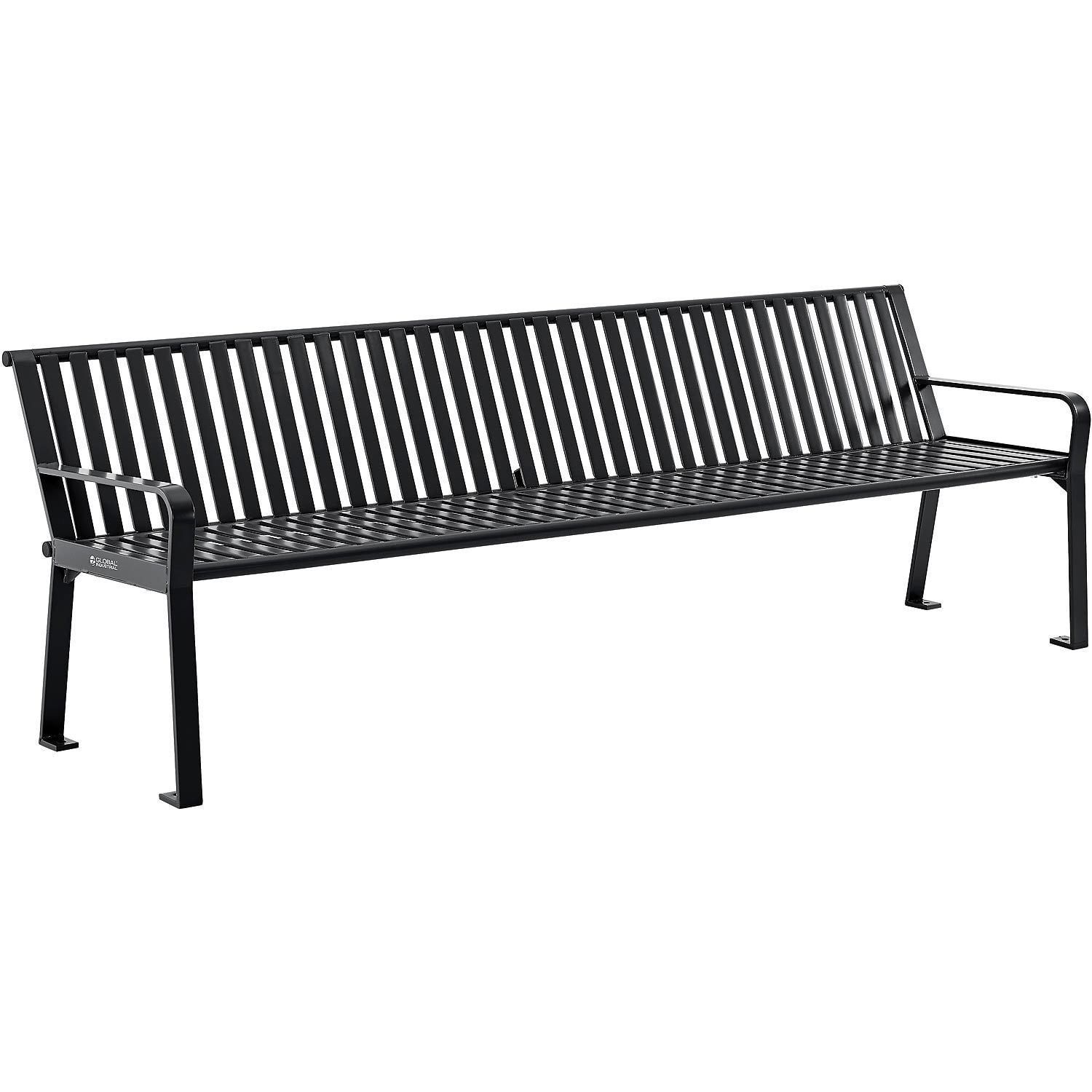 Black 8 ft. Steel Outdoor Park Bench with Backrest