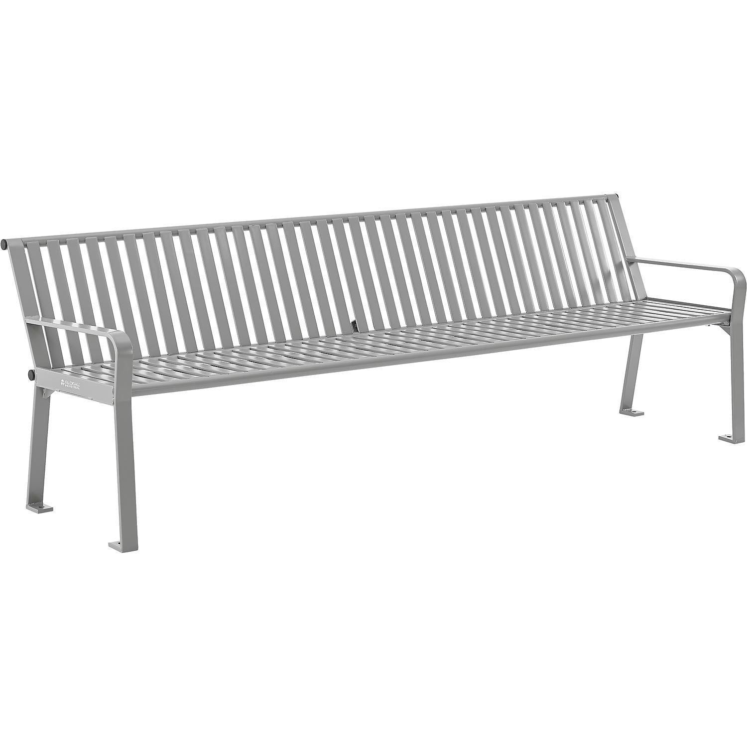 Gray Powder Coated Steel 8 ft Outdoor Park Bench