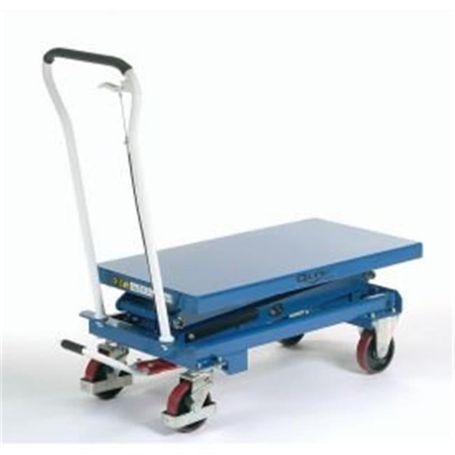 Blue Steel Hydraulic Mobile Scissor Lift Table with Polyurethane Wheels