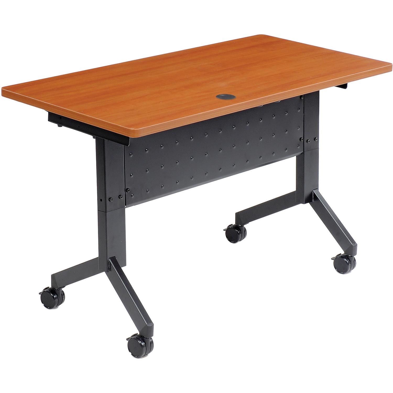 Cherry and Black Foldable Training Table with Metal Frame