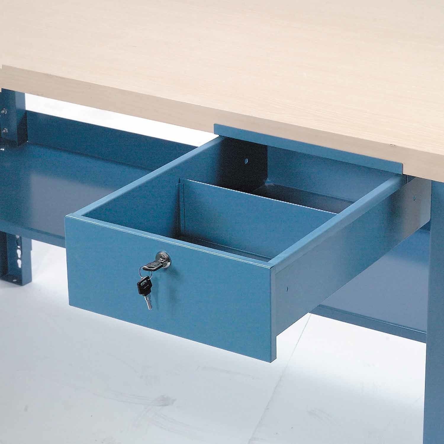 Blue Steel Lockable Workbench Drawer, 10-3/4"W x 18"D x 4-1/4"H