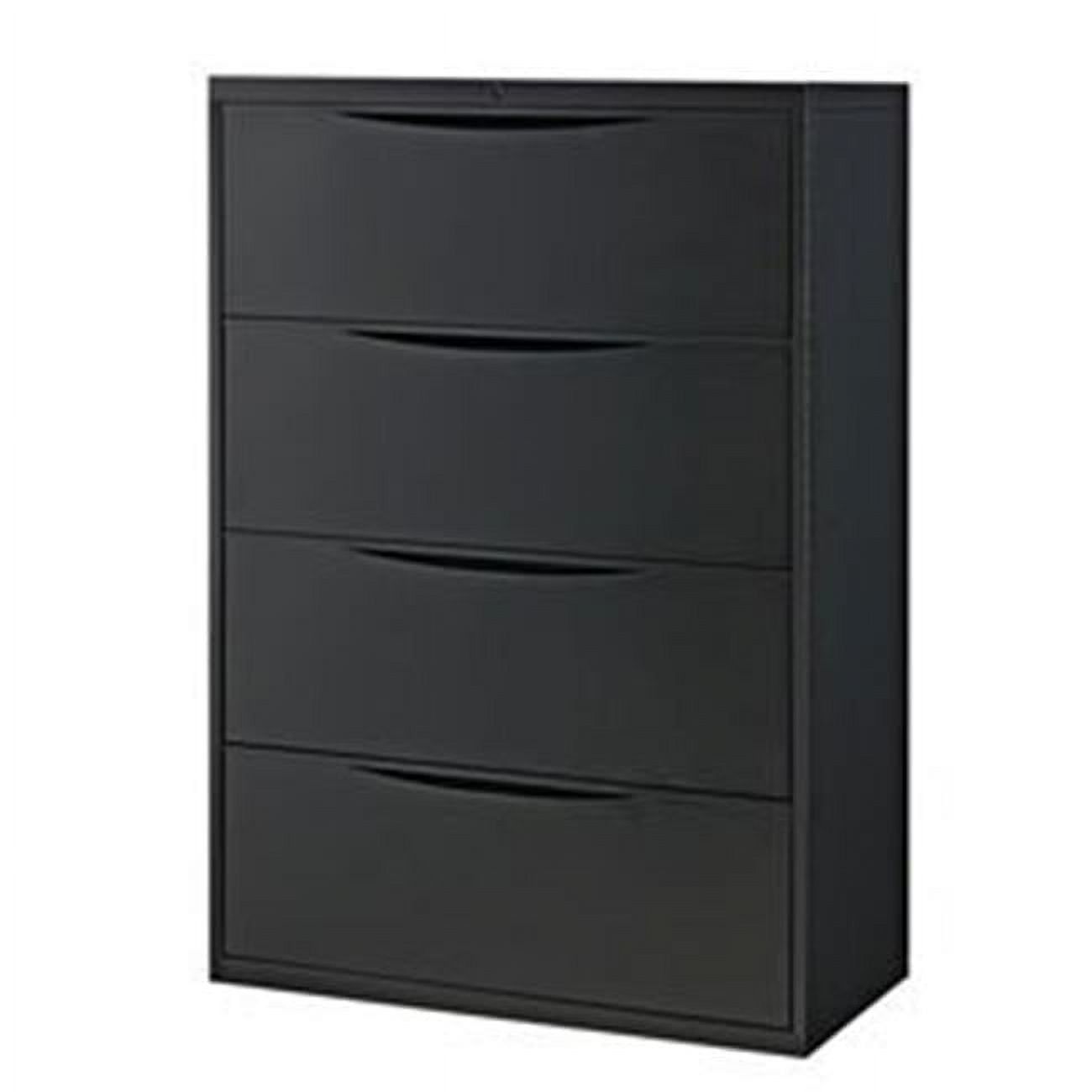 Black 36" Steel 4-Drawer Lockable Lateral File Cabinet