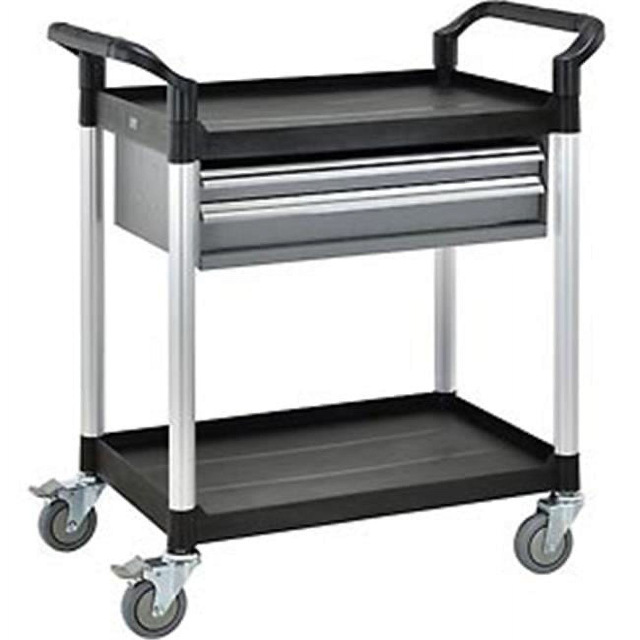 Black and Silver Aluminum 2-Shelf Utility Cart with Drawers