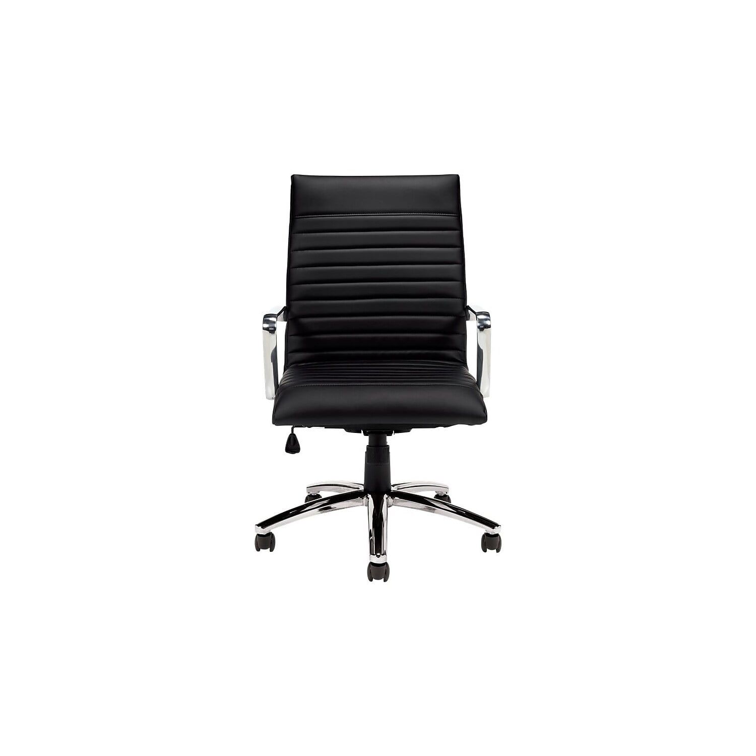 Black Leather Executive Swivel Chair with Chrome Arms