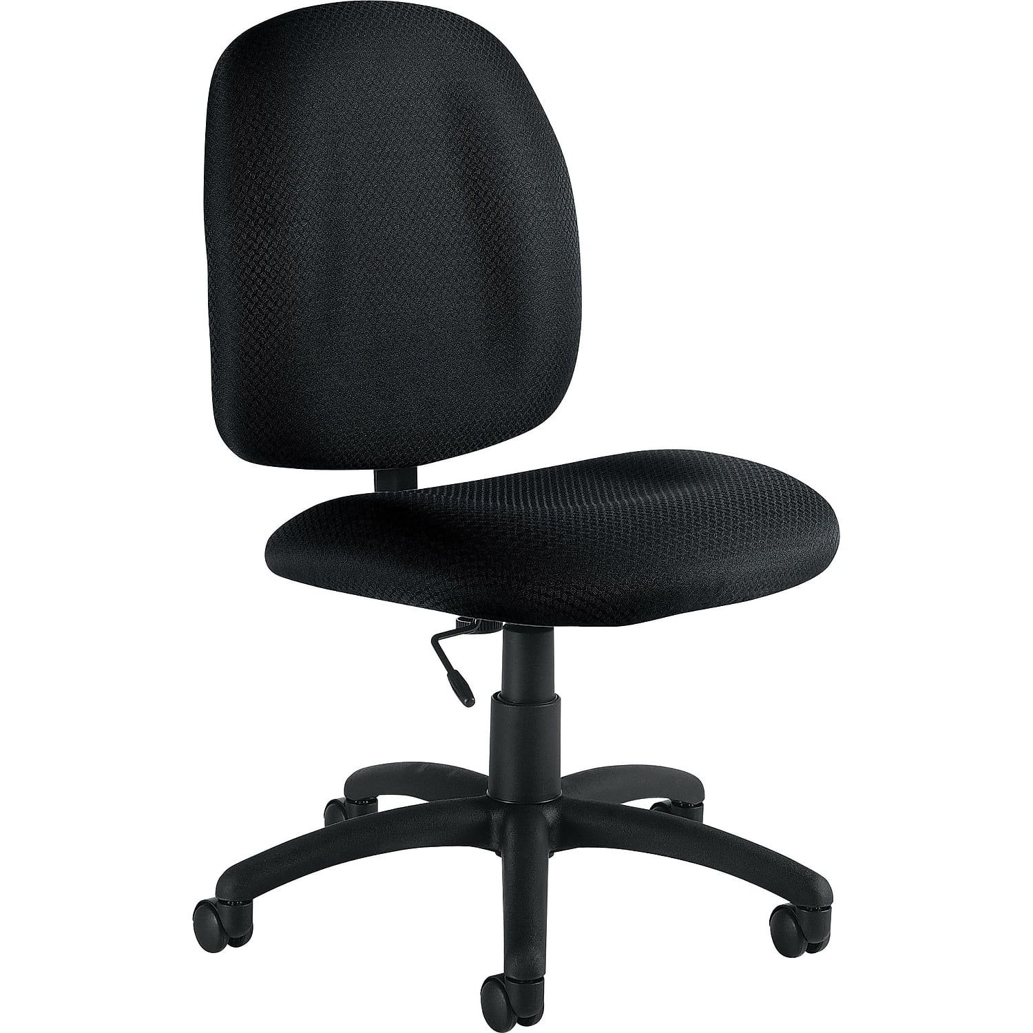 Black Swivel Armless Leather Task Chair with Fabric Back