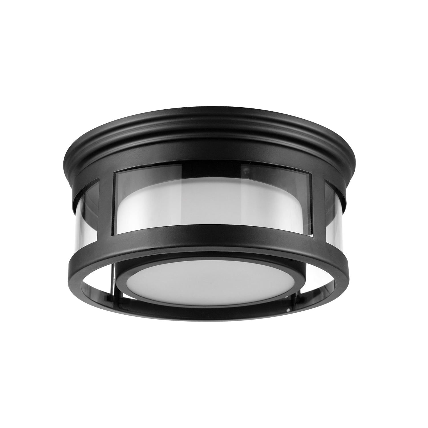 Matte Black and Frosted Glass Indoor/Outdoor Flush Mount Light