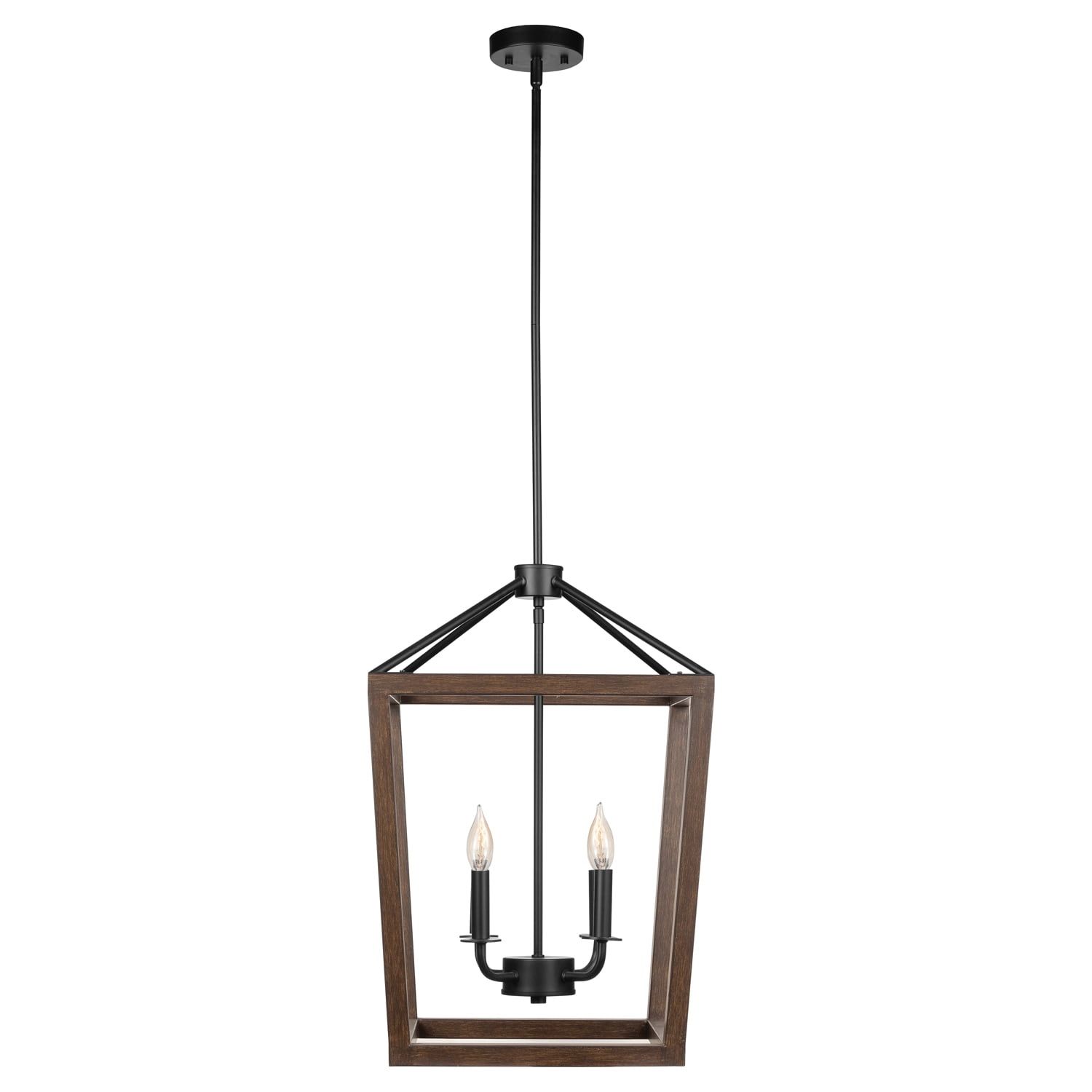 Matte Black and Faux Wood 4-Light Pendant