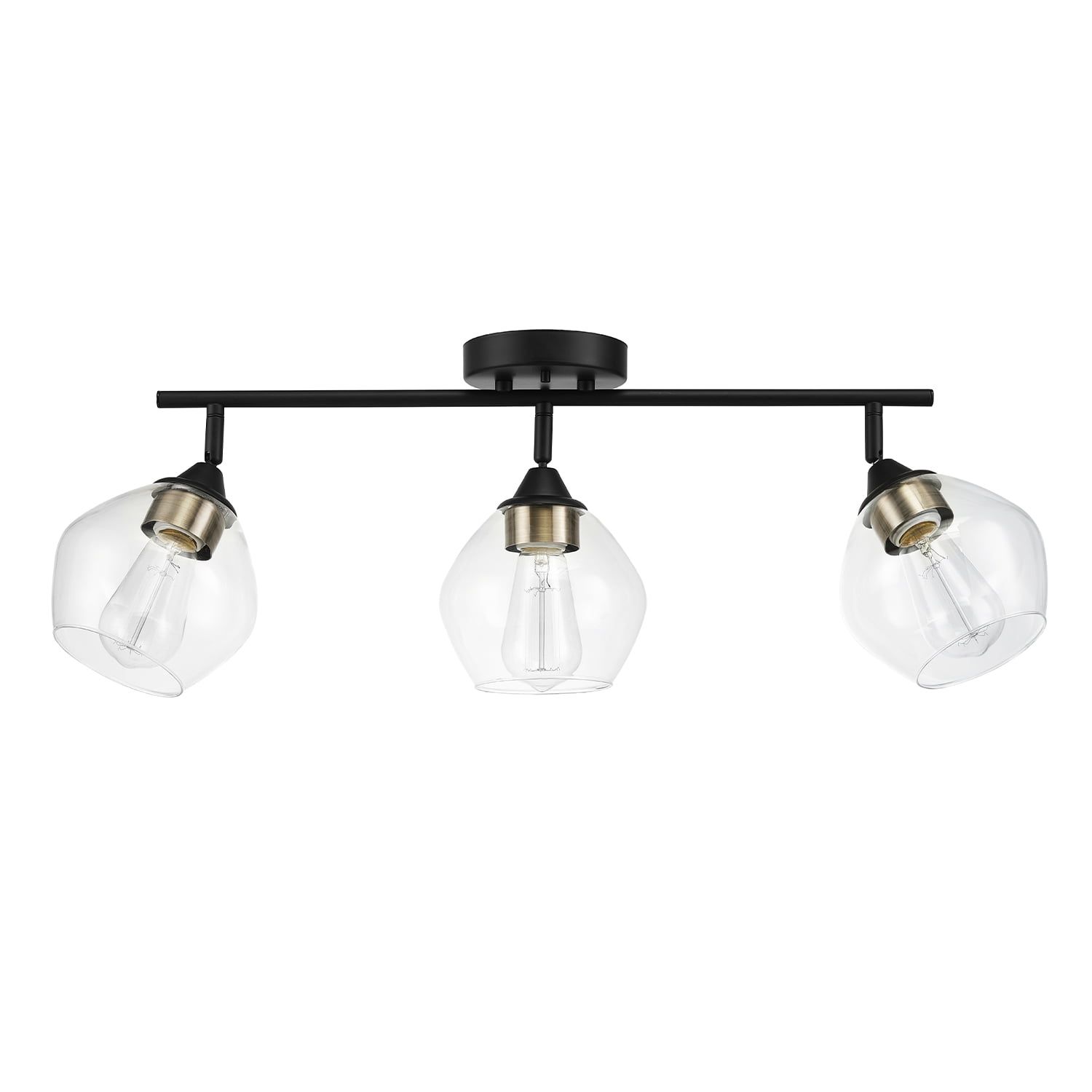 Harrow 3-Light Matte Black Track Lighting with Antique Brass Accents and Clear Glass Shades