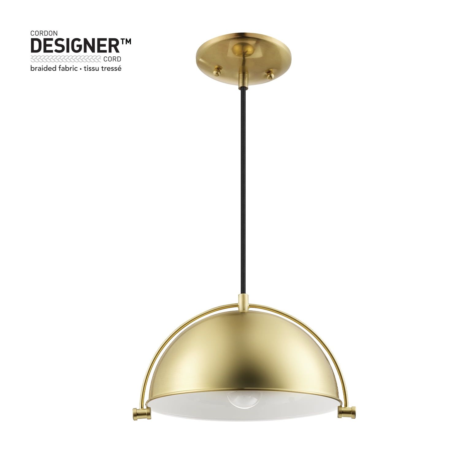 Dolores Matte Brass Glass Bowl Pendant Light with LED Bulb