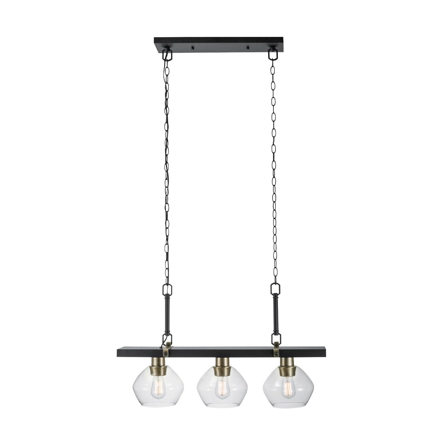 Matte Black and Gold 3-Light Glass Pendant Ceiling Fixture