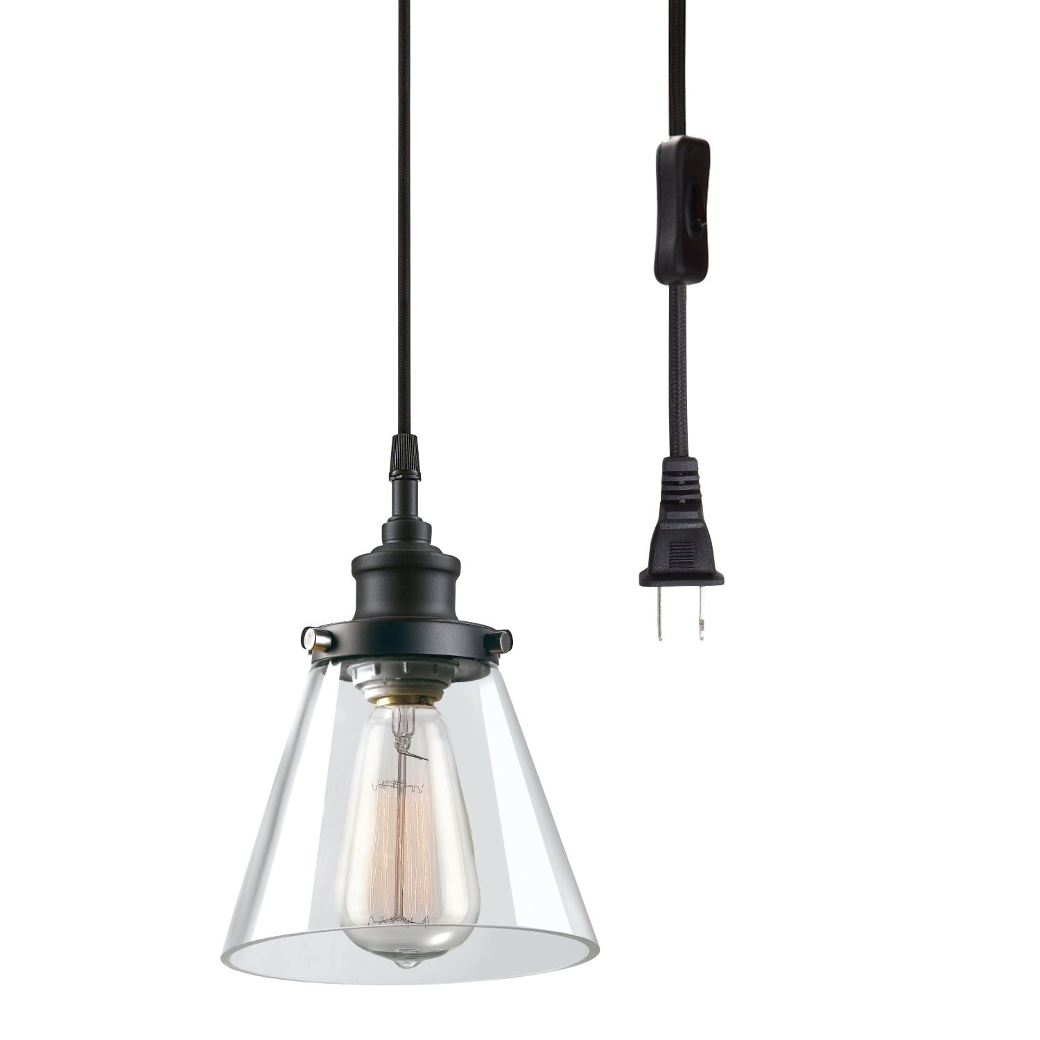 Matte Black and Brass Glass Pendant Light for Kitchen