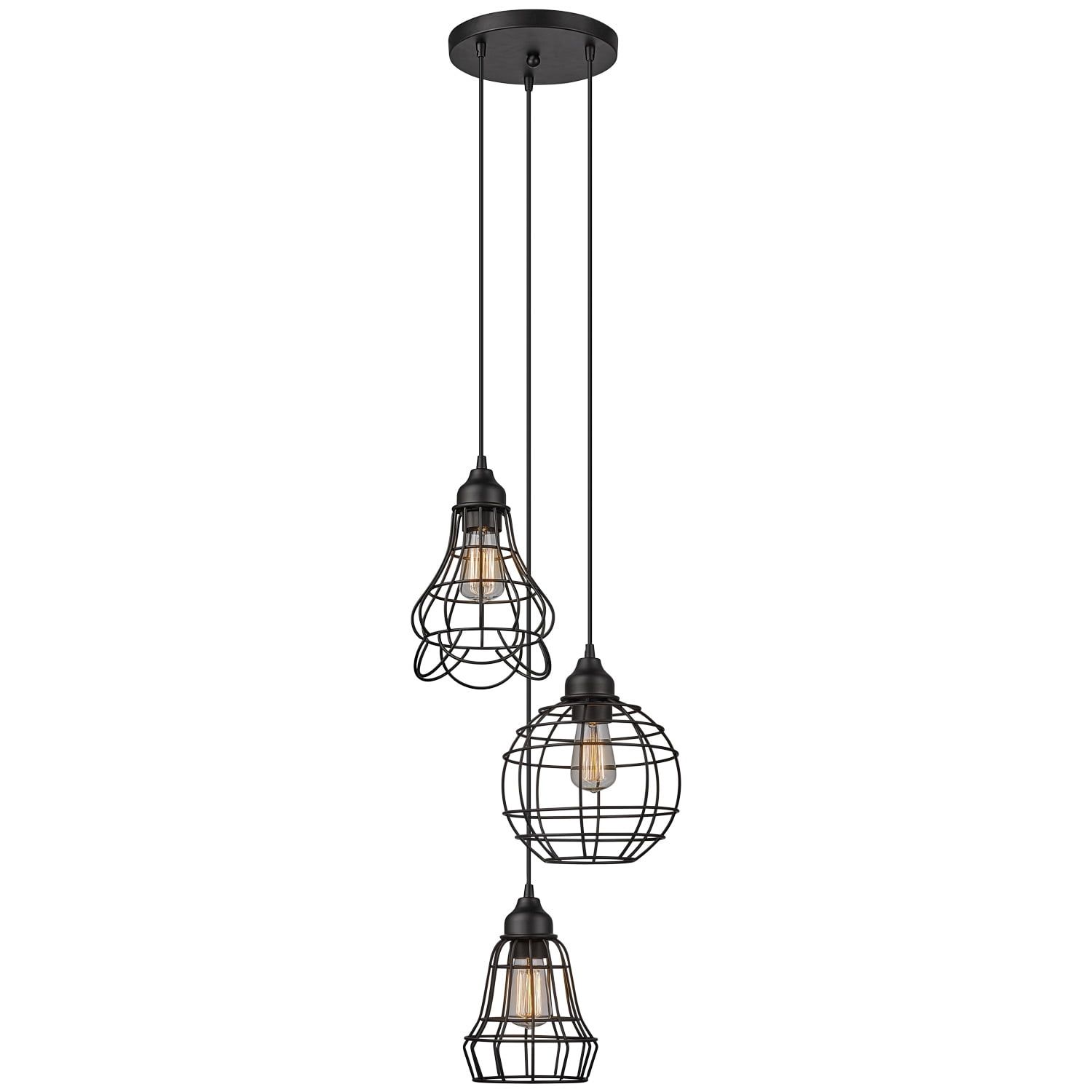 Jorah 3-Light Bronze Steel Cage Pendant Light