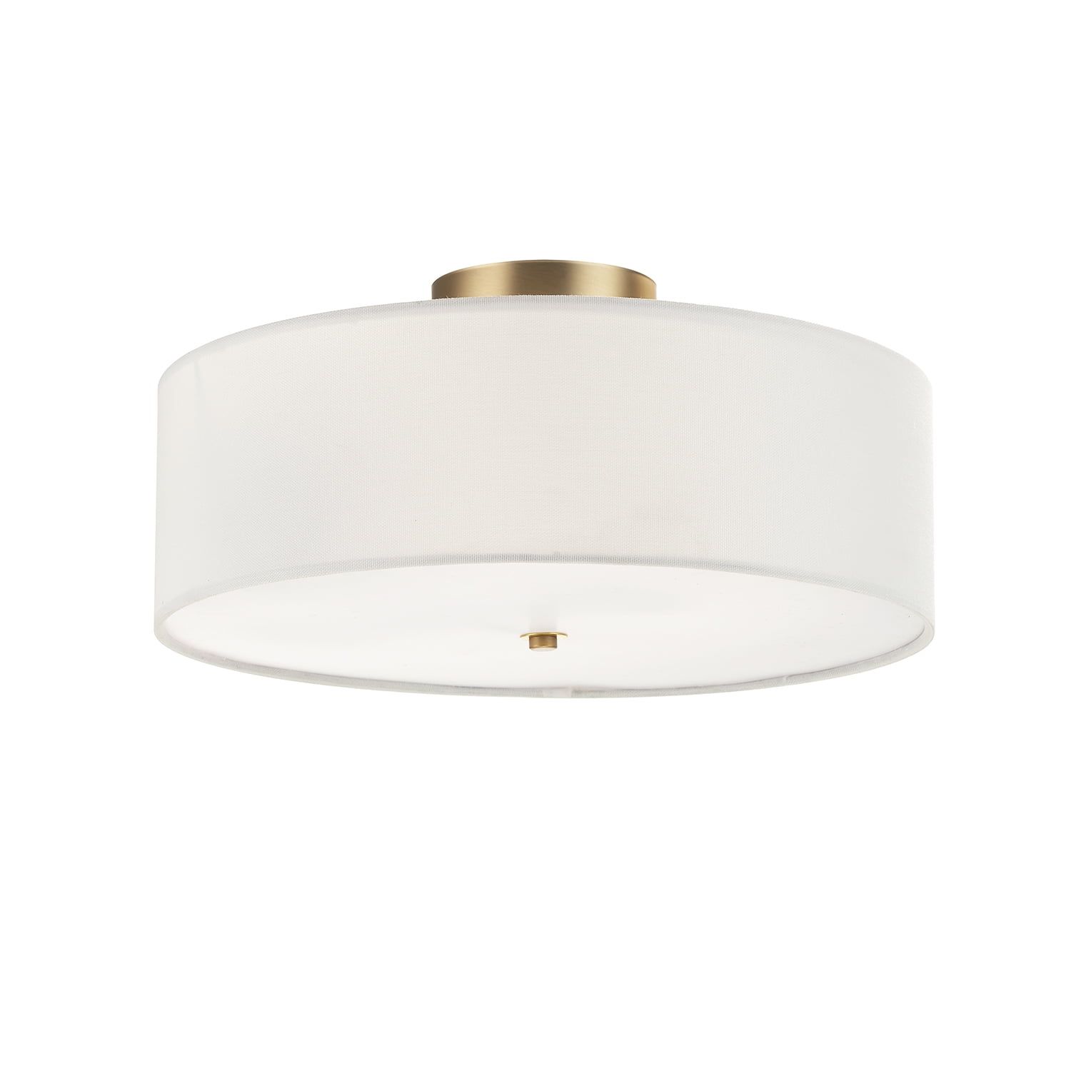 Matte Brass and White Linen Drum Flush Mount Ceiling Light