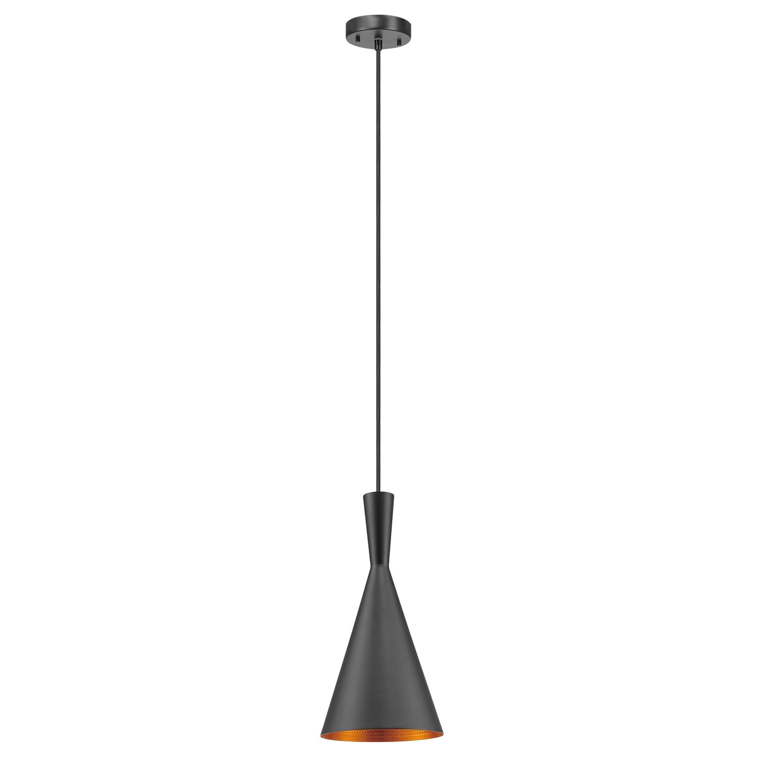 Matte Black and Gold Hourglass LED Pendant Light, 7.48"W x 63"H