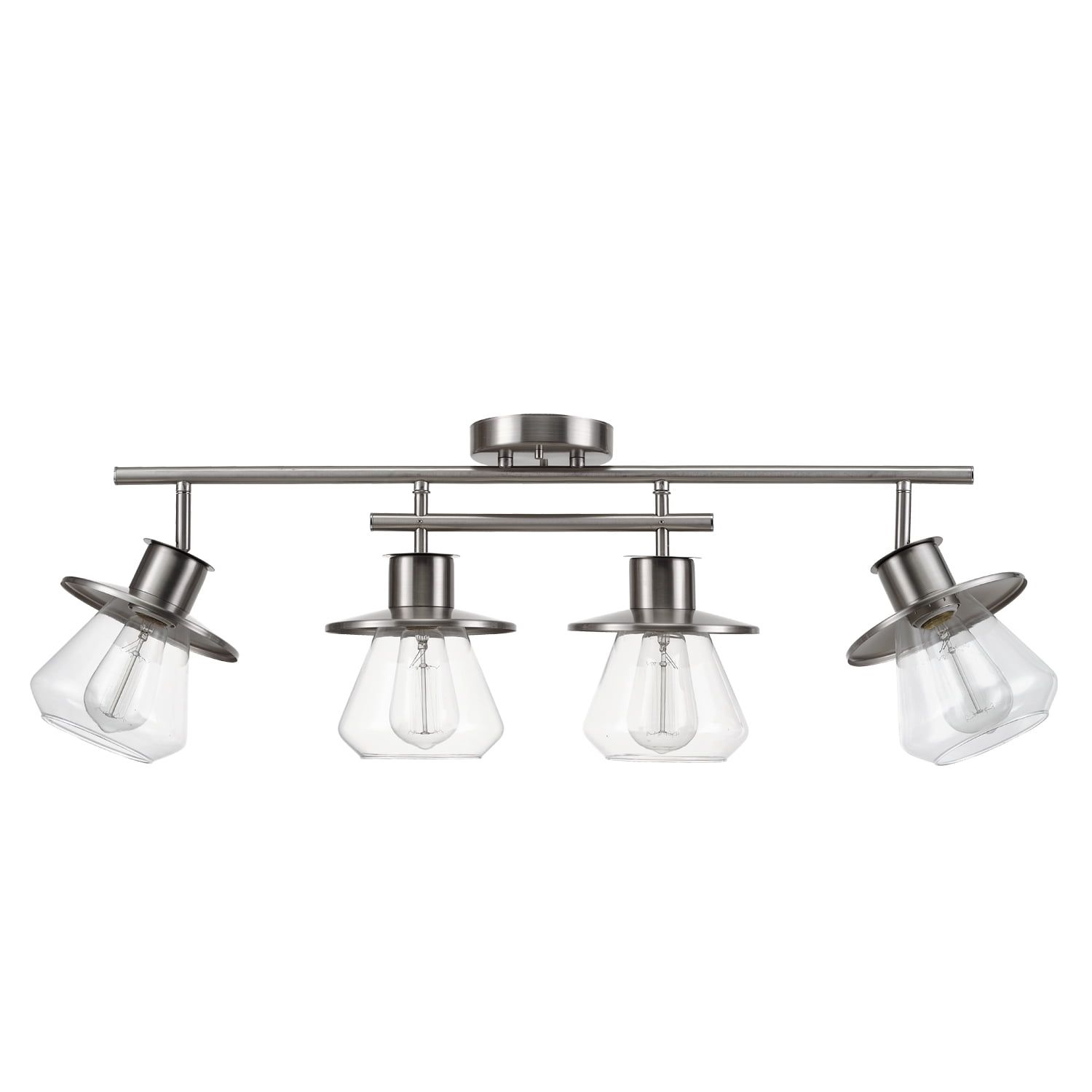 Brushed Nickel 4-Light Industrial Luxe Ceiling Track with Clear Glass Shades