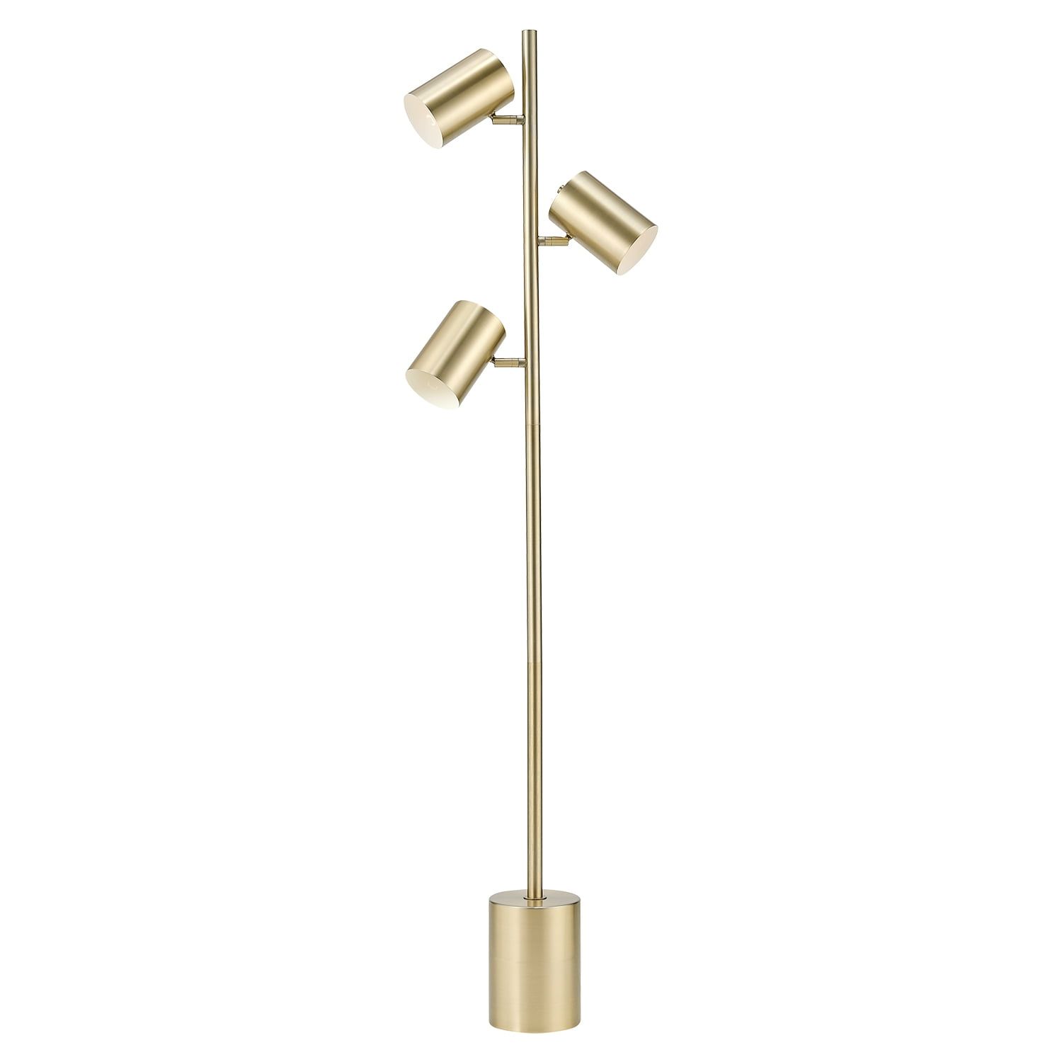 Pratt 63" Matte Soft Gold 3-Light Metal Floor Lamp with Black Shades