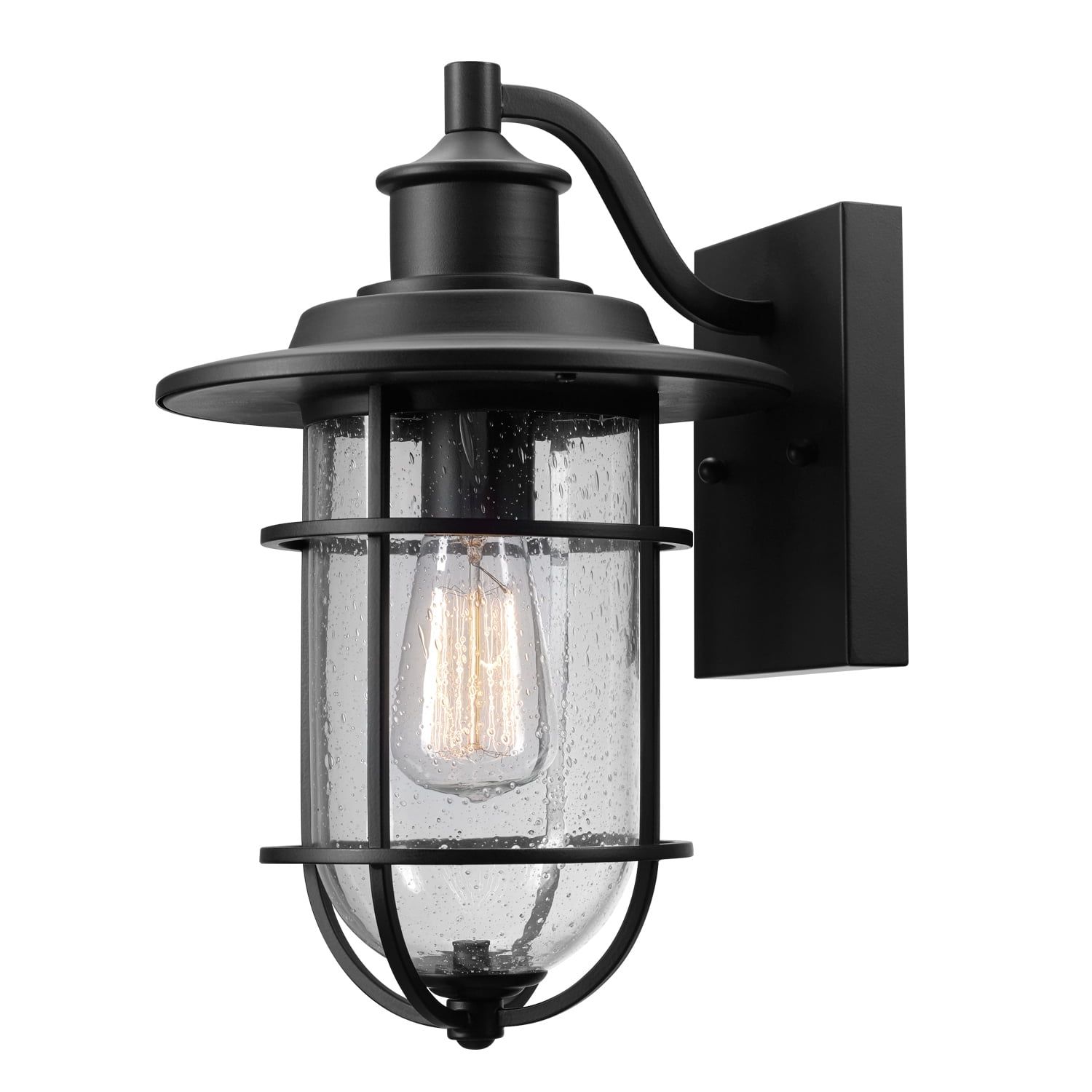 Turner Seeded Glass Shade Outdoor Wall Sconce in Black