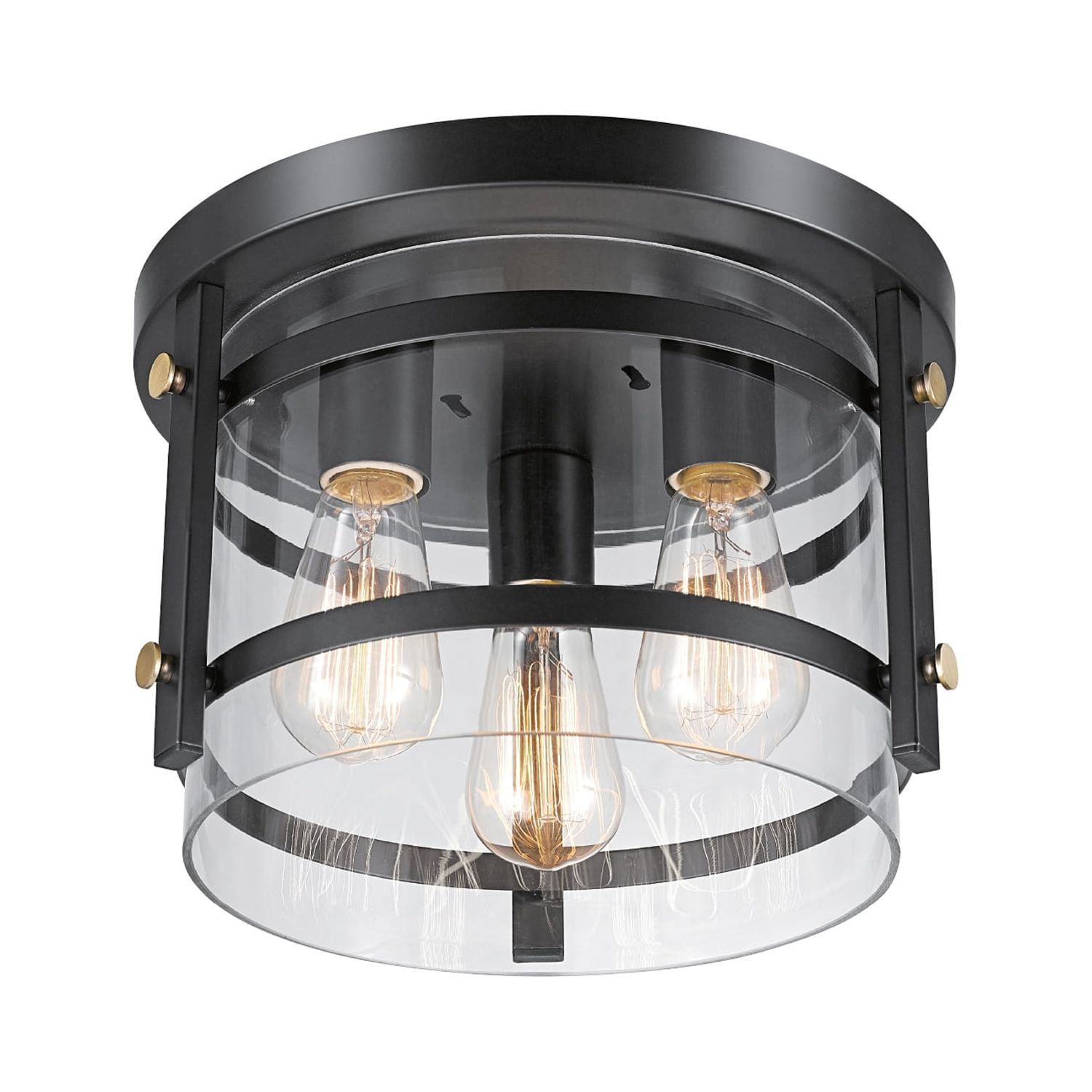 Wexford 3-Light Dark Bronze and Clear Glass Flush Mount