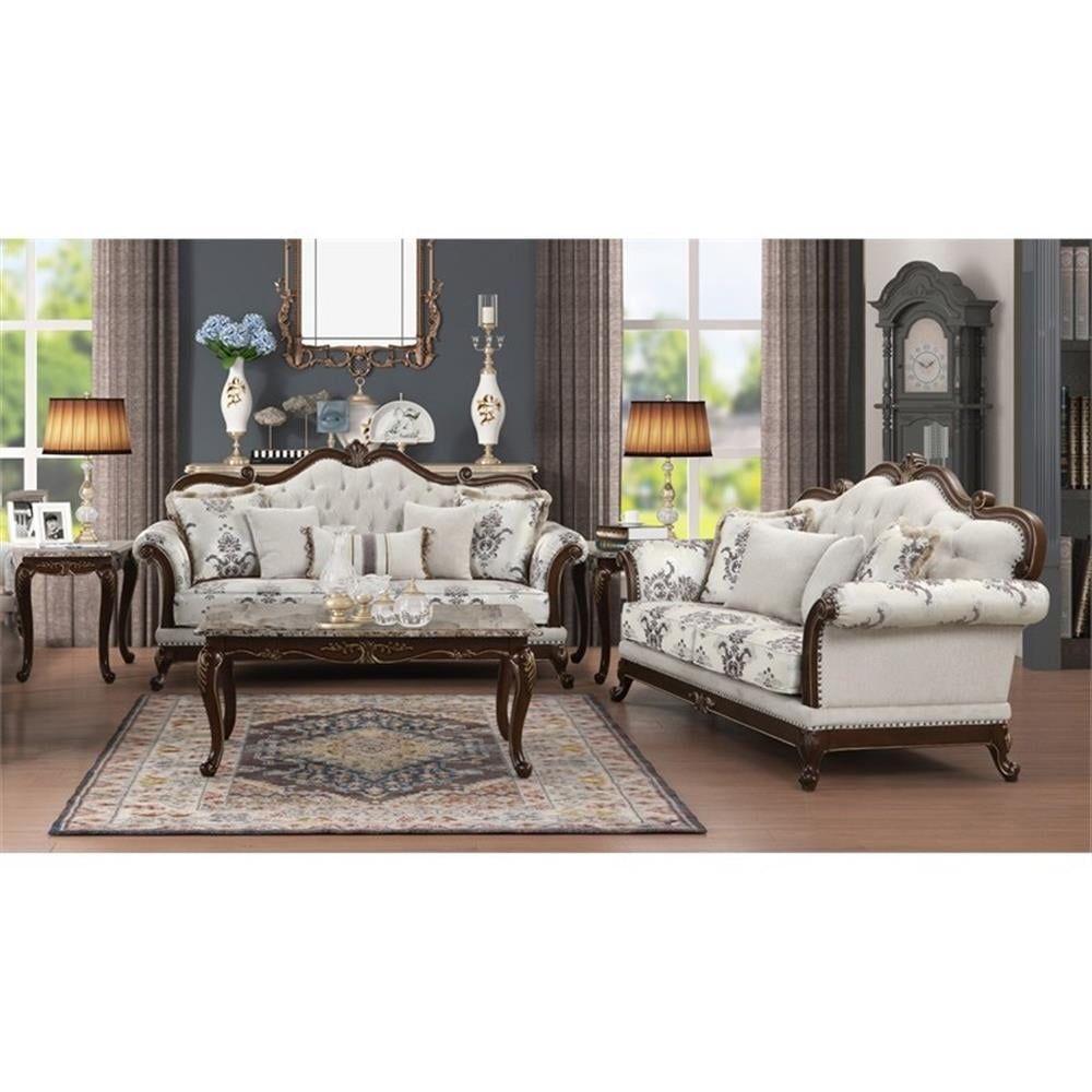 Gloria White and Cherry 2-Piece Button Tufted Living Room Set