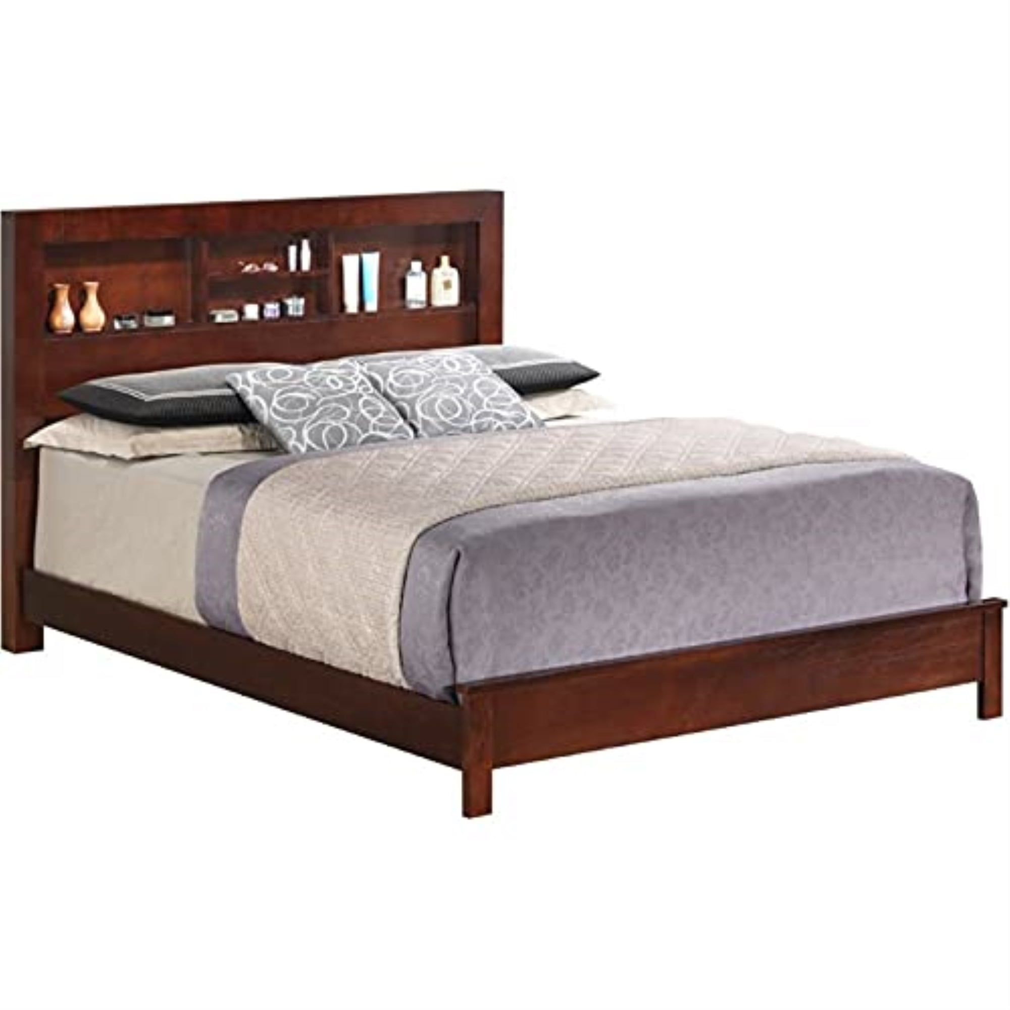 Burlington Cherry Full Bed with Upholstered Headboard and Storage