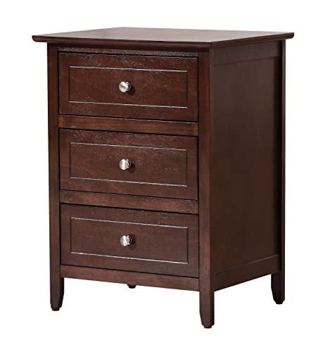 Cappuccino 3-Drawer Nightstand with Nickel Hardware