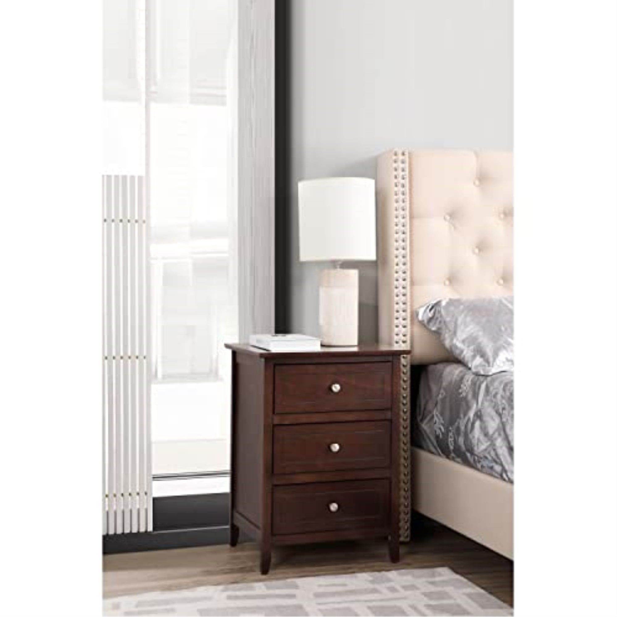 Cappuccino 3-Drawer Nightstand with Nickel Hardware