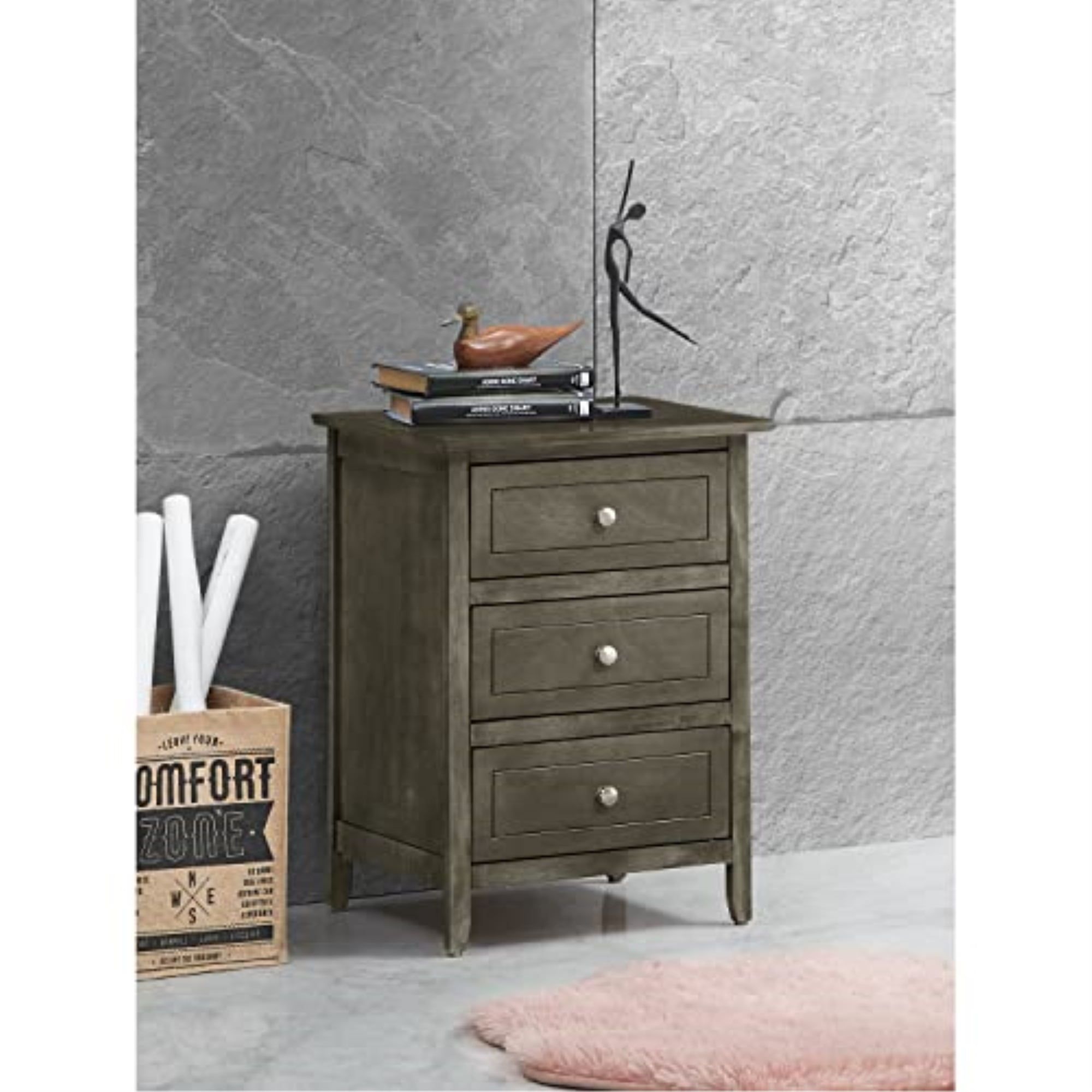 Gray Particle Board 3-Drawer Nightstand for Bedroom