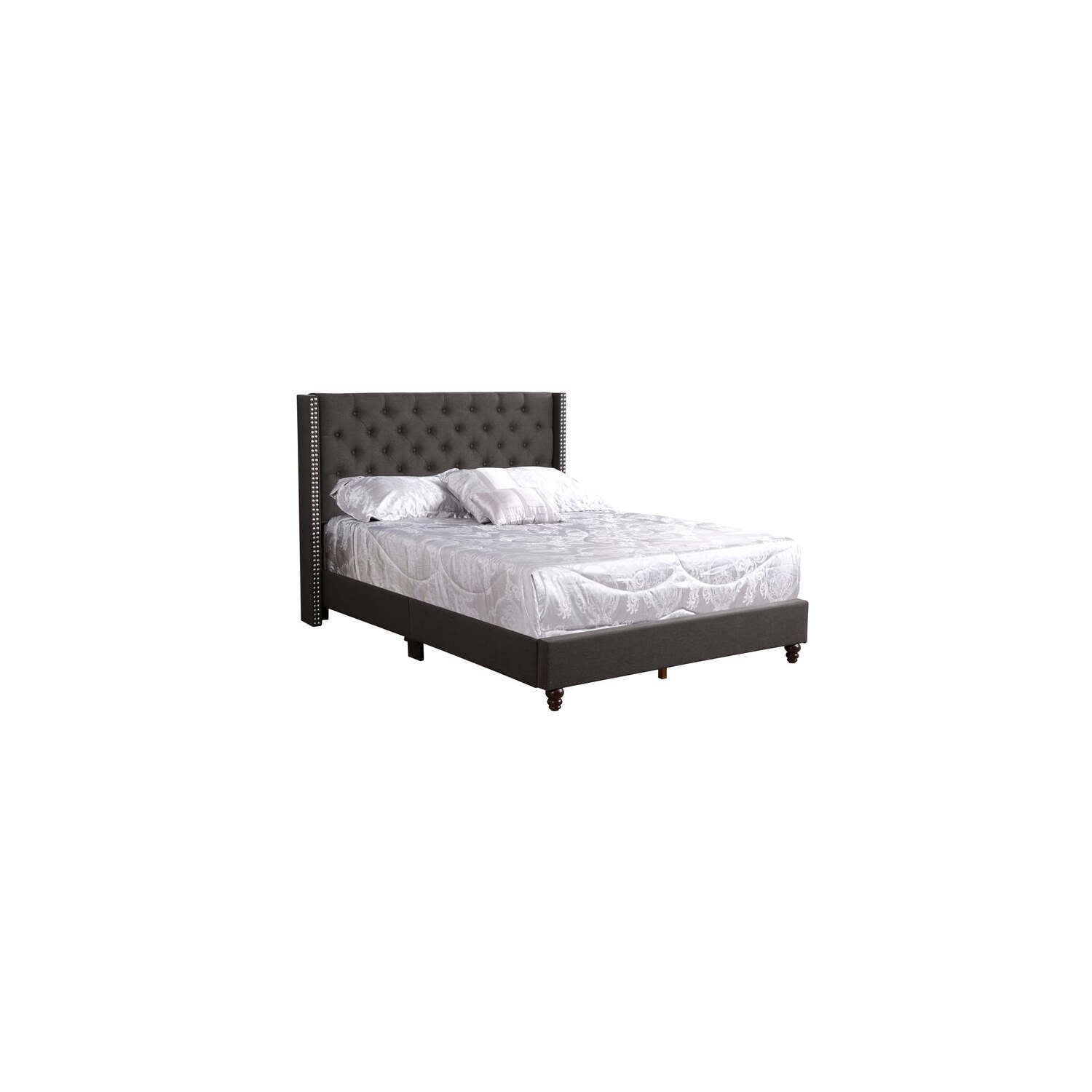 Regal King 50''x82''x86'' Black Faux Leather Upholstered Bed with Nailhead Trim