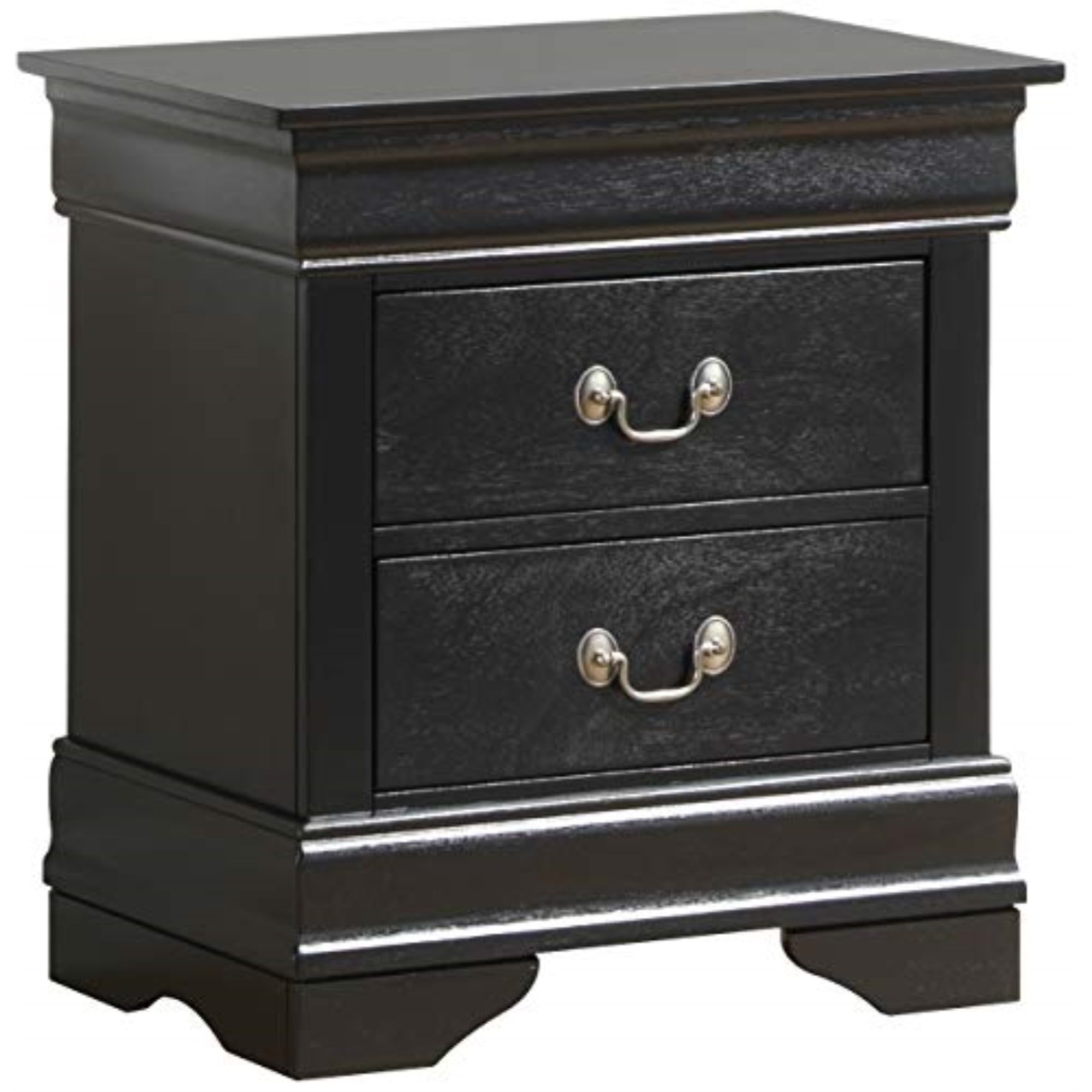 Louis Phillipe Black 2-Drawer Nightstand with Wood Veneer