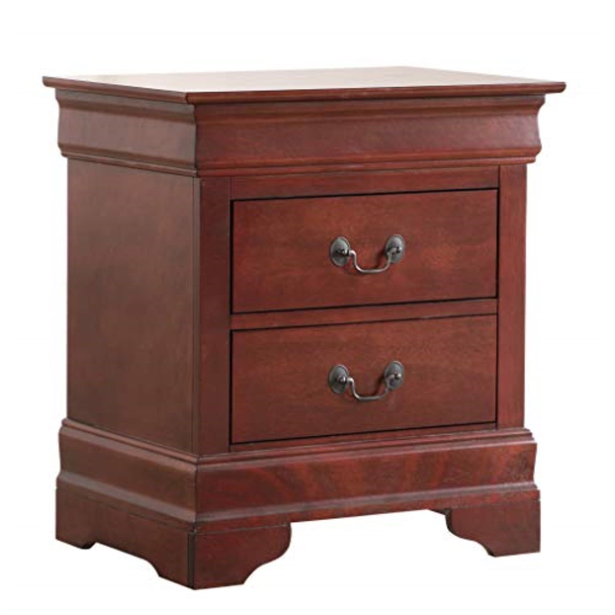 Transitional Cherry Wood Veneer 2-Drawer Nightstand with Metal Handles