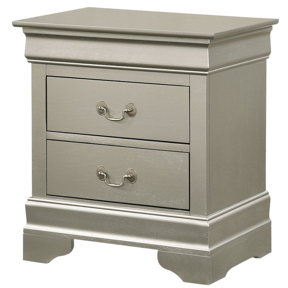Silver Champagne 2-Drawer Solid Wood Nightstand
