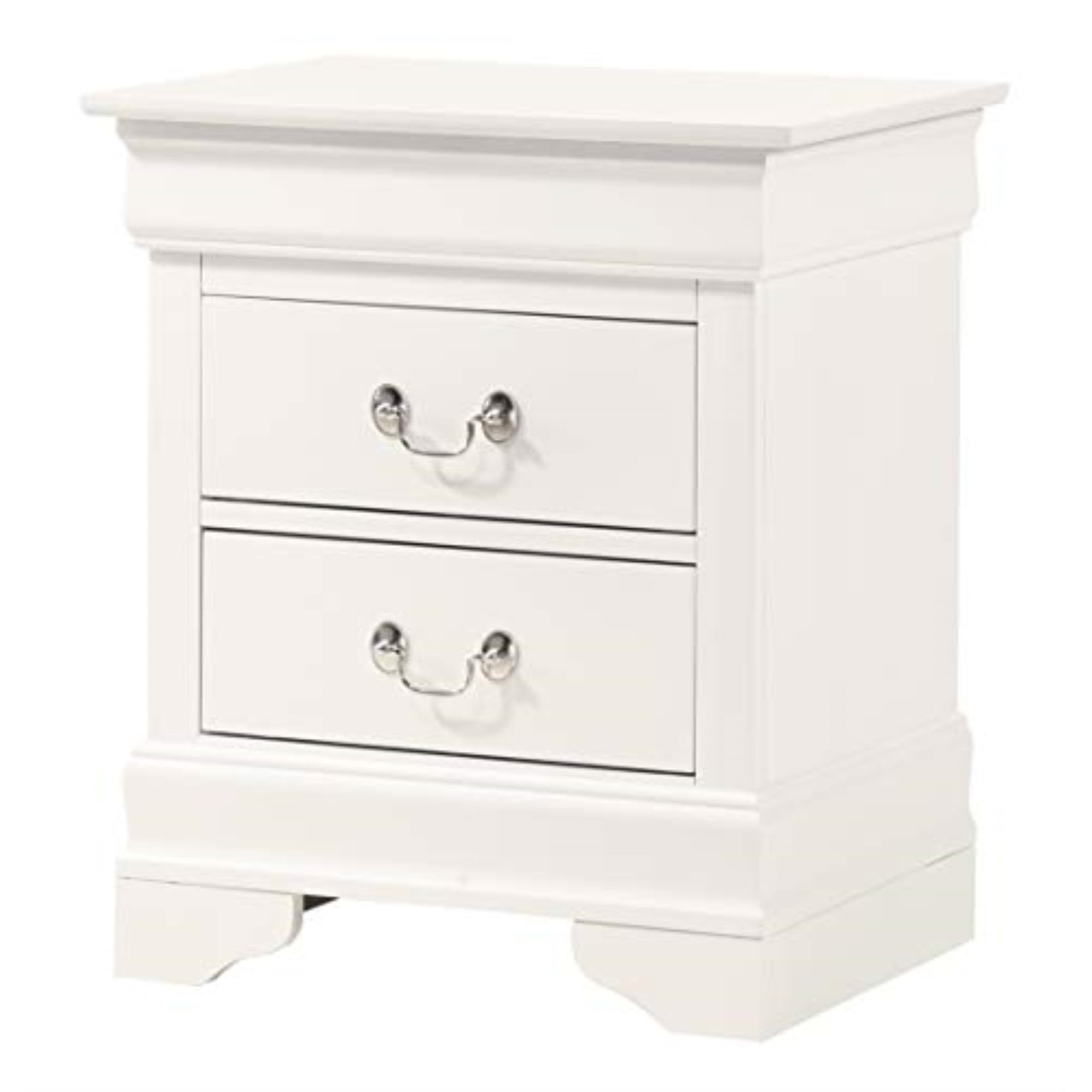 Elegant White 2-Drawer Nightstand with Metal Center Guides