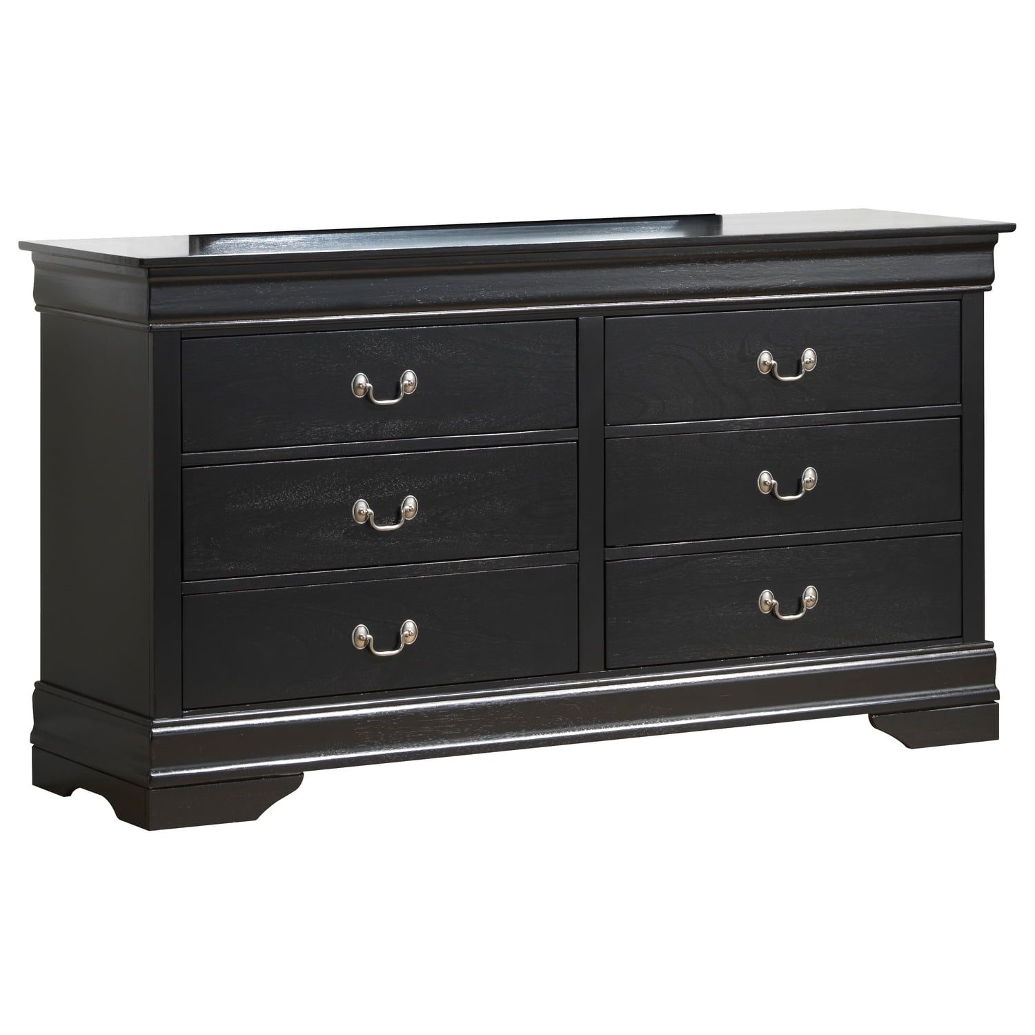 Double Black Wood Horizontal Dresser with Dovetail Drawers