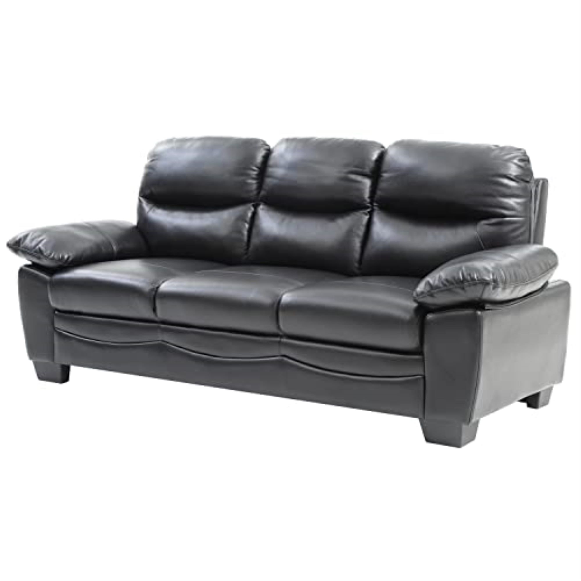 Marta Black Faux Leather Tufted Sofa with Padded Arms