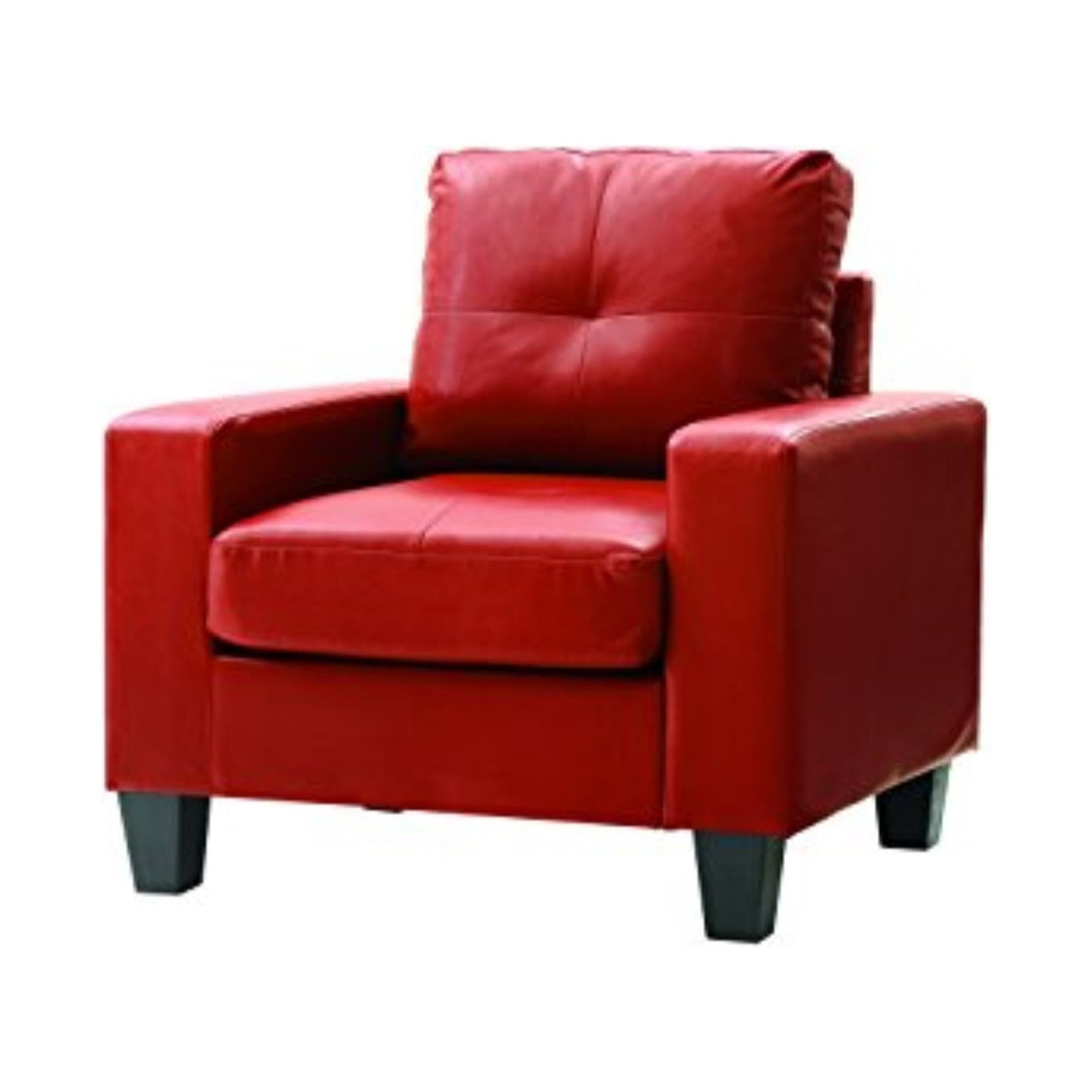 Red Faux Leather Club Chair with Wood Legs