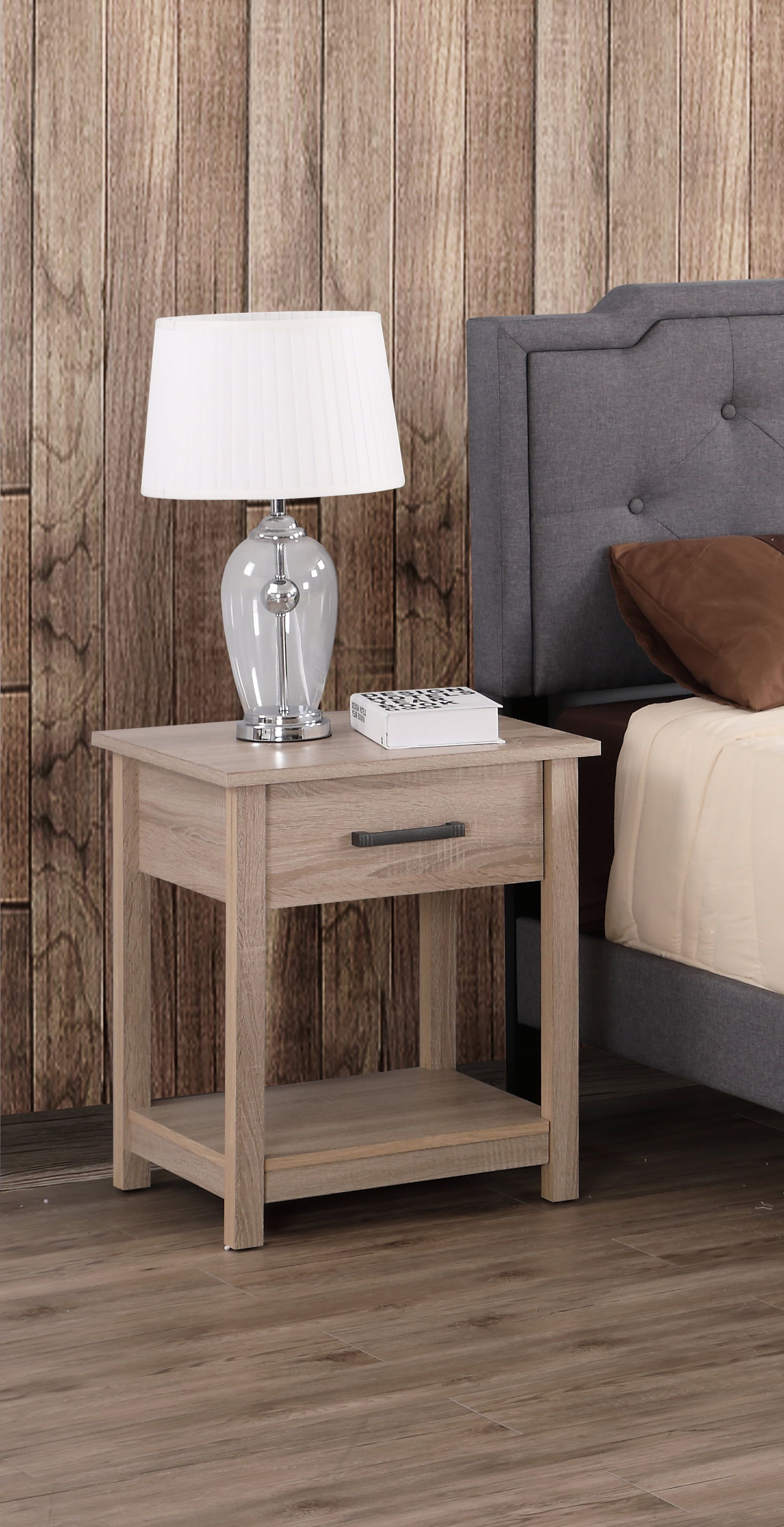 Sandle Wood 1-Drawer Nightstand with Open Shelf