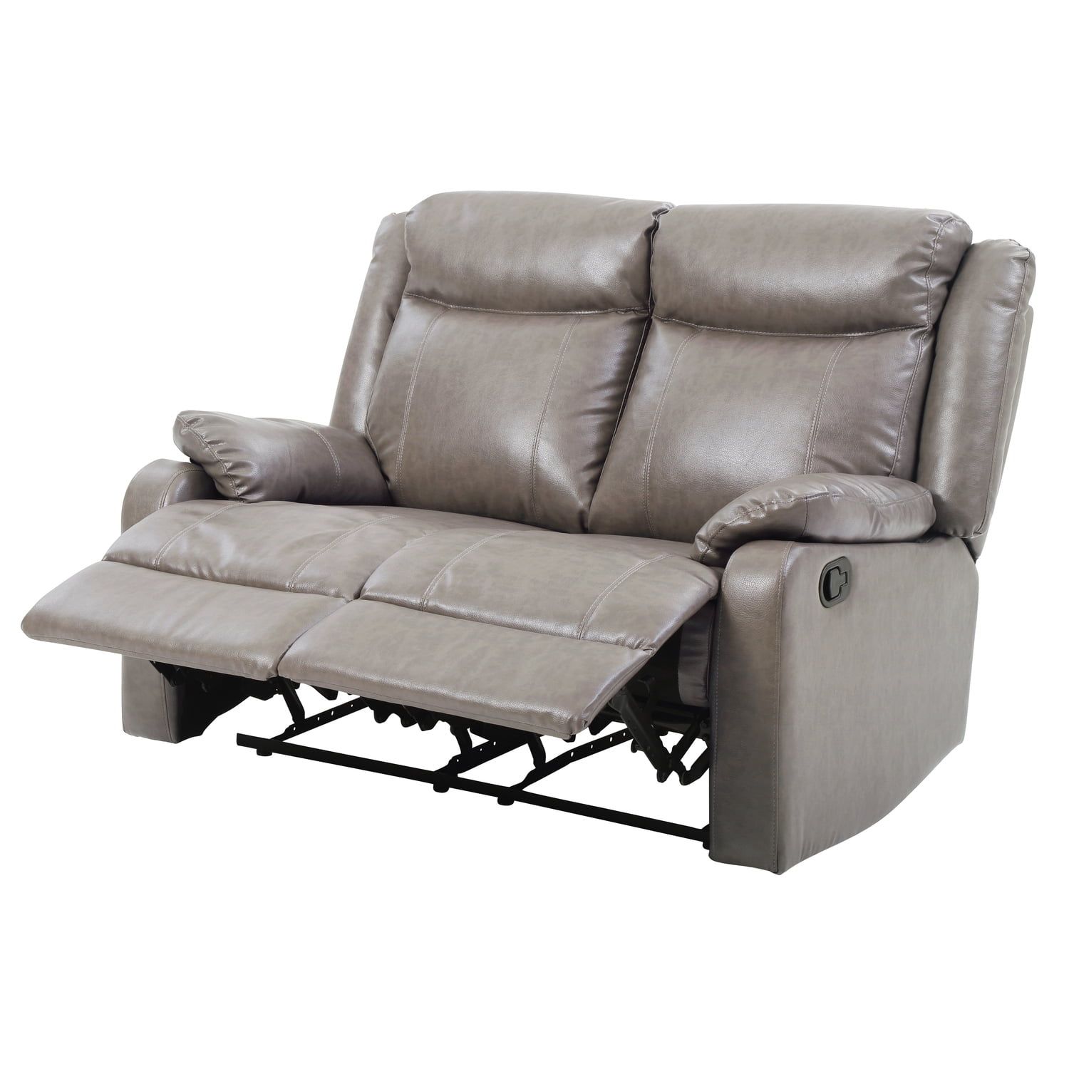 Gray Faux Leather Reclining Loveseat with Pillow-top Arms
