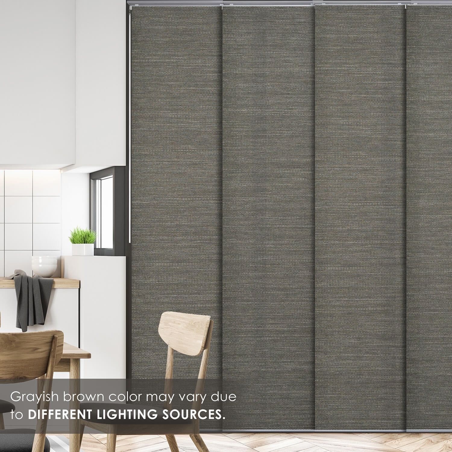 Peppercorn Grayish Brown Cordless Fabric Panel Track Blind 45.8"-86" W x 96" H