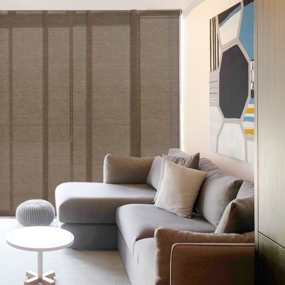 Almond Cordless Semi-Sheer Woven Panel Track Blind