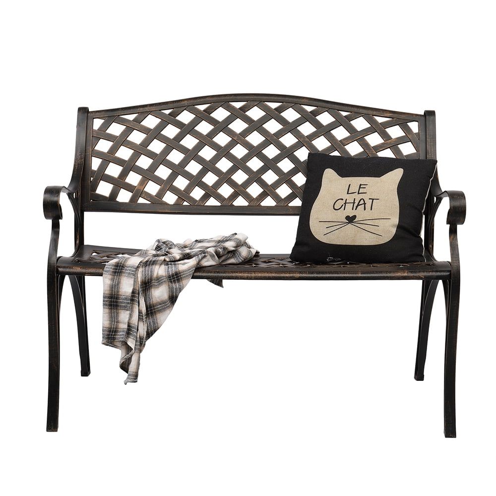 Bronze 40.5" Cast Aluminum Outdoor Bench with Mesh Backrest