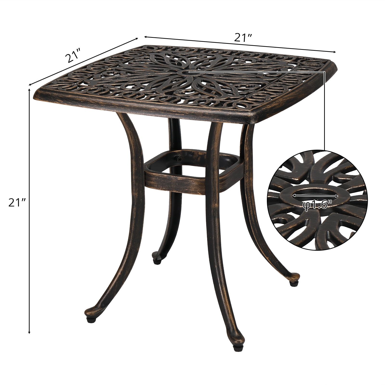 Bronze Cast Aluminum 21" Outdoor Side Table with Classic Pattern