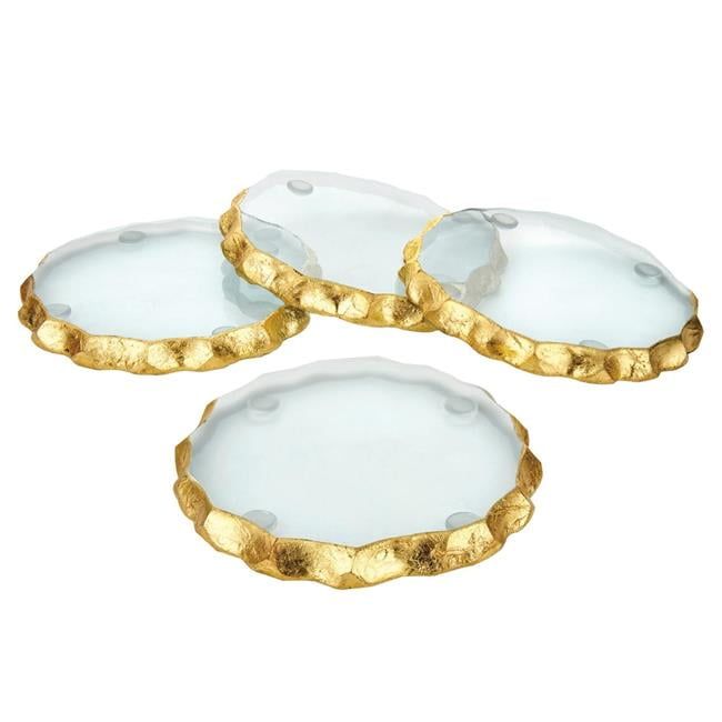 Clear Glass Coaster Set with Gold Edge, 4 Pieces