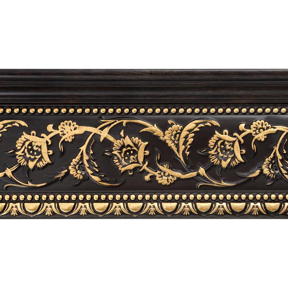 Gold Floral on Dark Wood Crown Molding 94 Inch