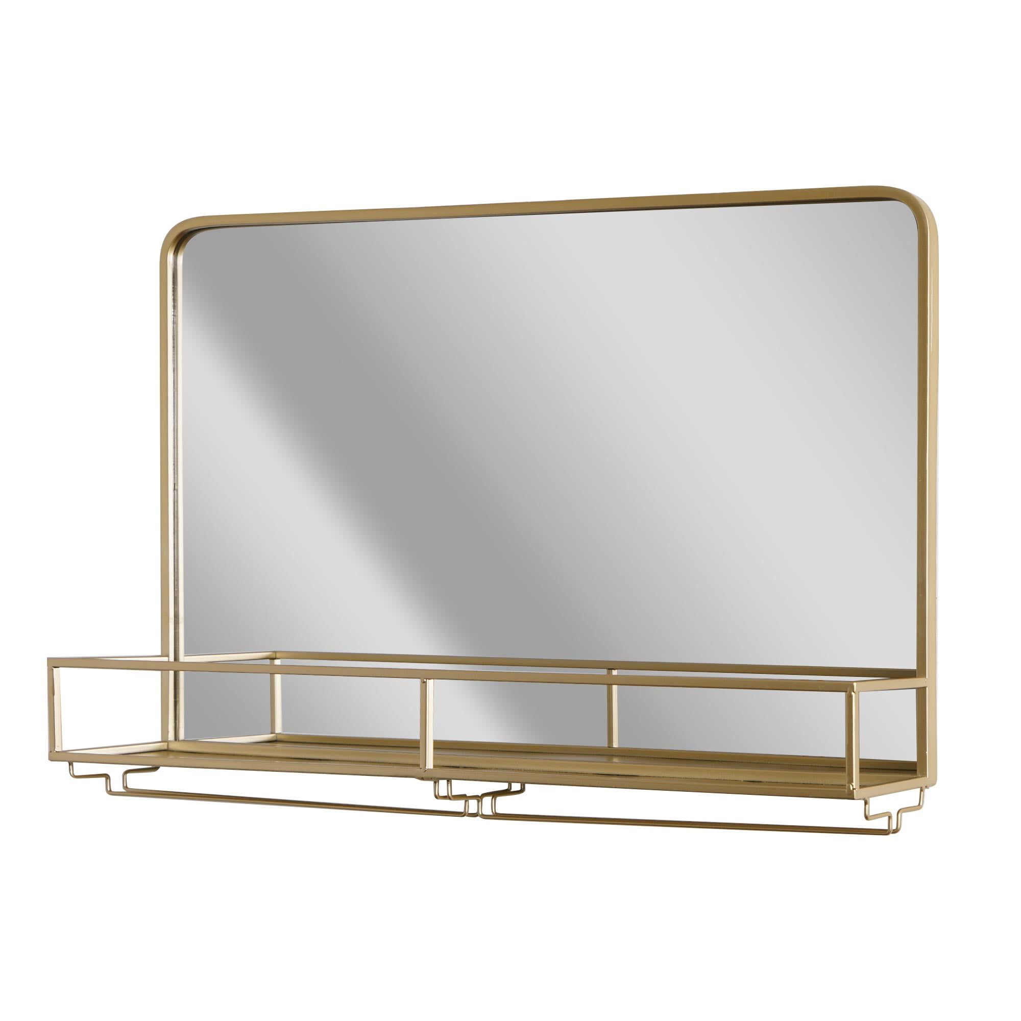 Gold Framed Rectangular Wall Mirror with Shelf - 31.5" x 21.25"