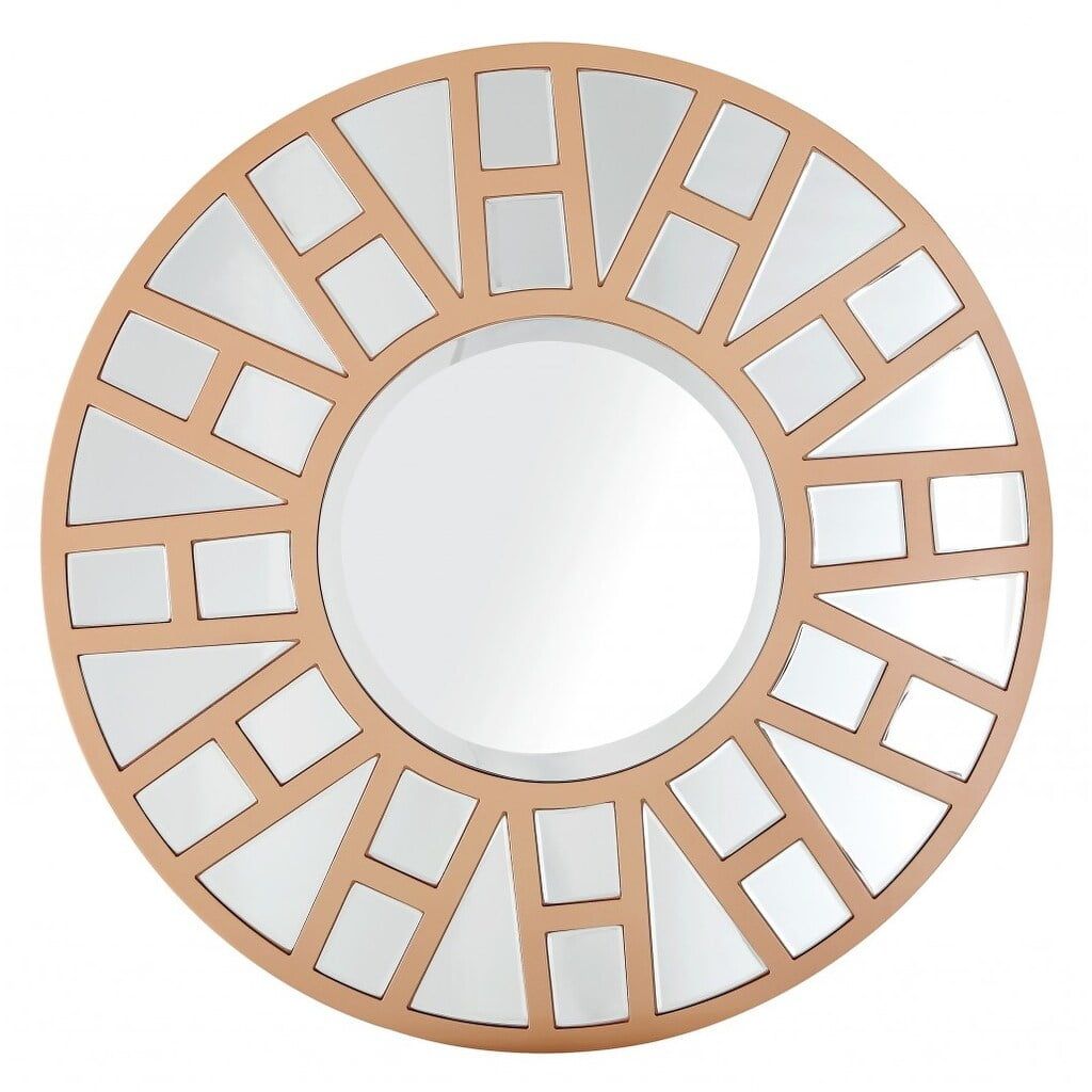 Athena Gold and Wood Geometric Round Wall Mirror 31.5"