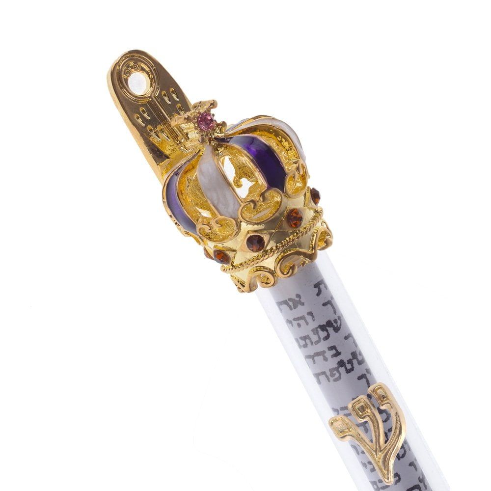 Large Gold Plated Mezuzah with Enamel Stones and Scroll