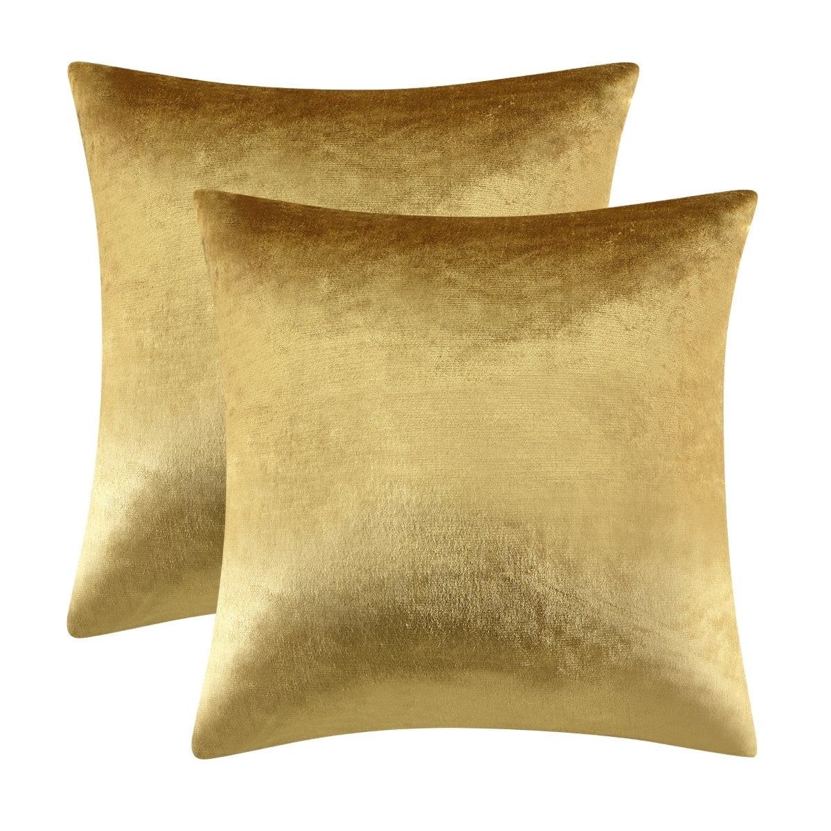 Gold Velvet 18x18 Decorative Throw Pillow Covers, Set of 2