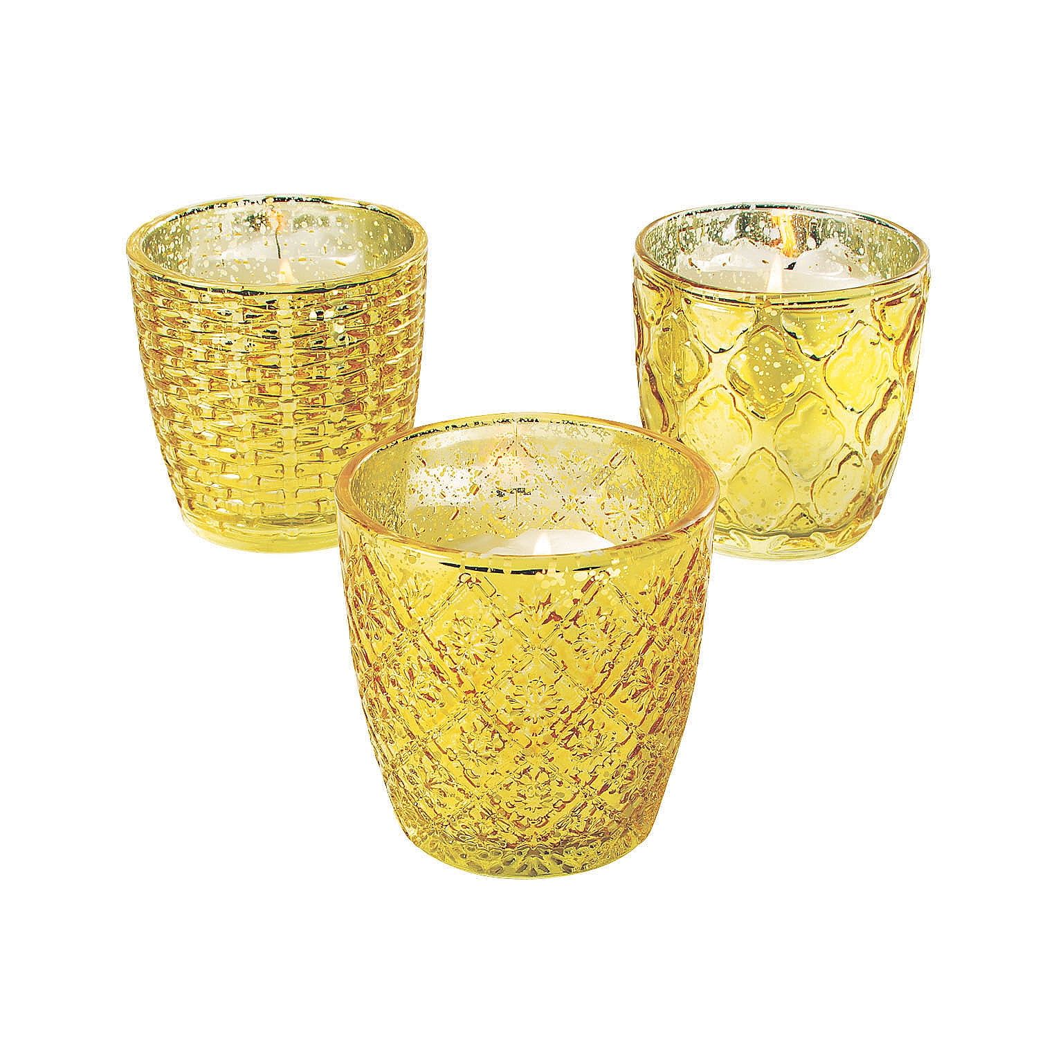 Gold Textured Glass Votive Candle Holders Set of 6